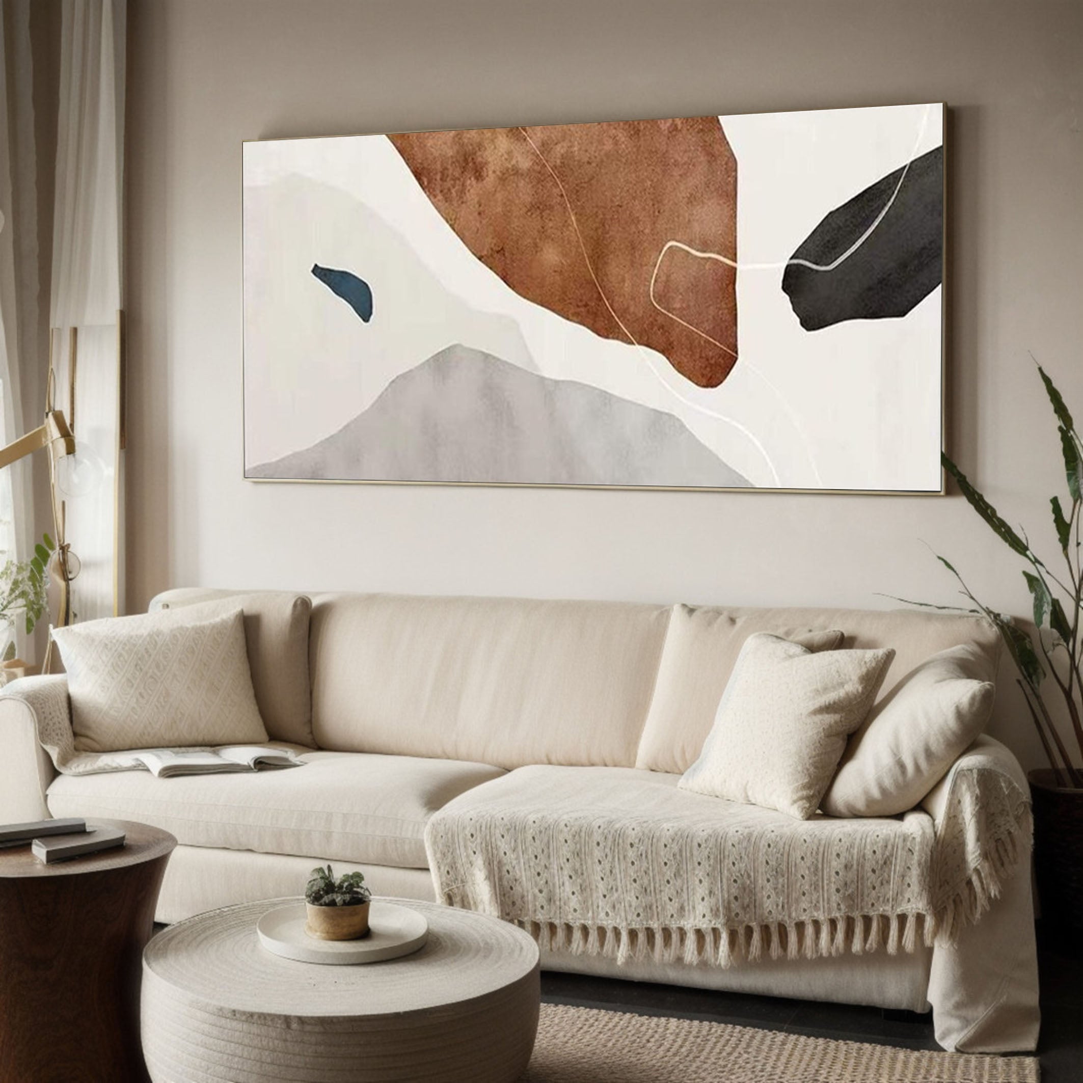 Abstract Geometry Large Neutral Tones Canvas Art #MCP 030