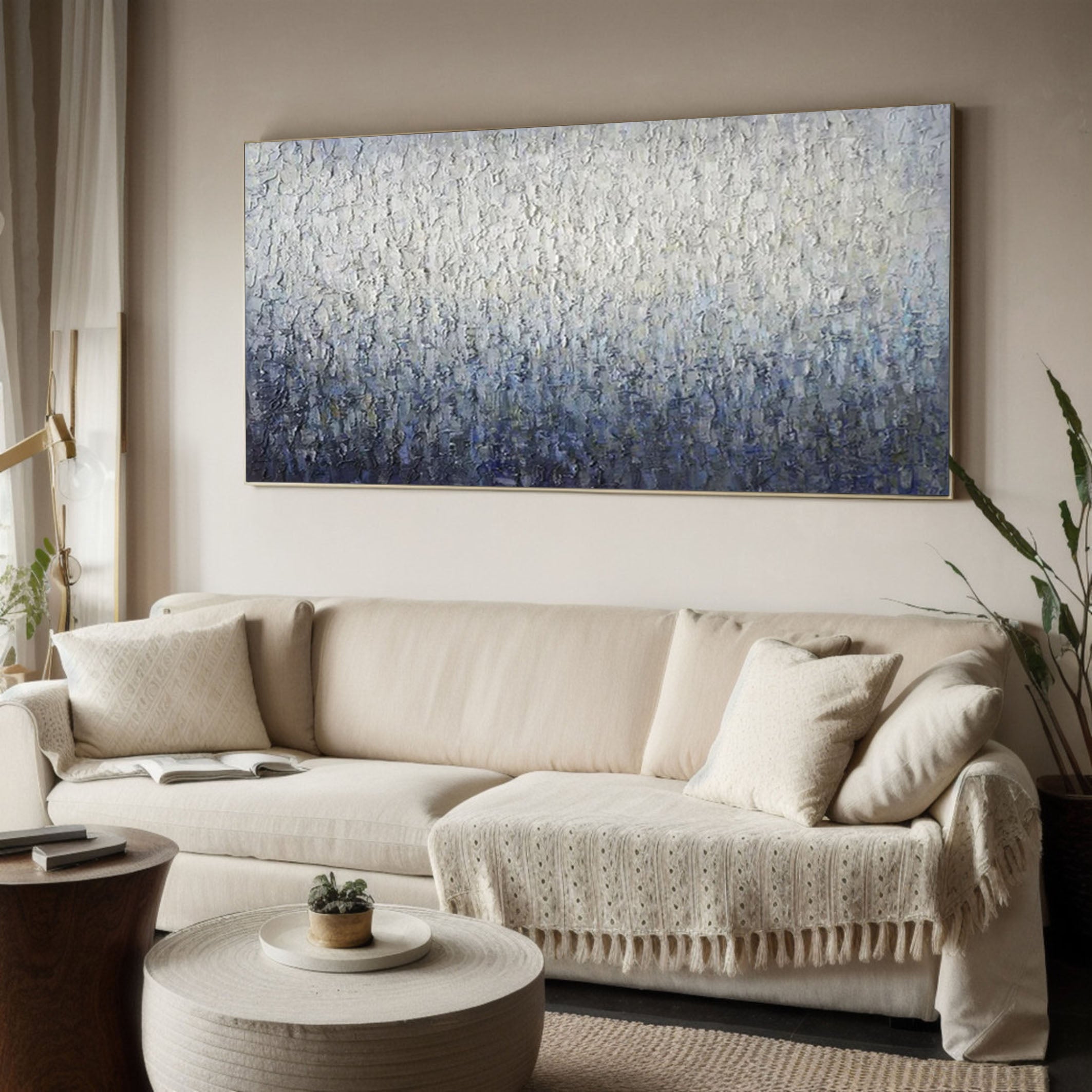 Abstract Blue Textured Art Serene Grey Canvas for Contemporary Homes #AP 052