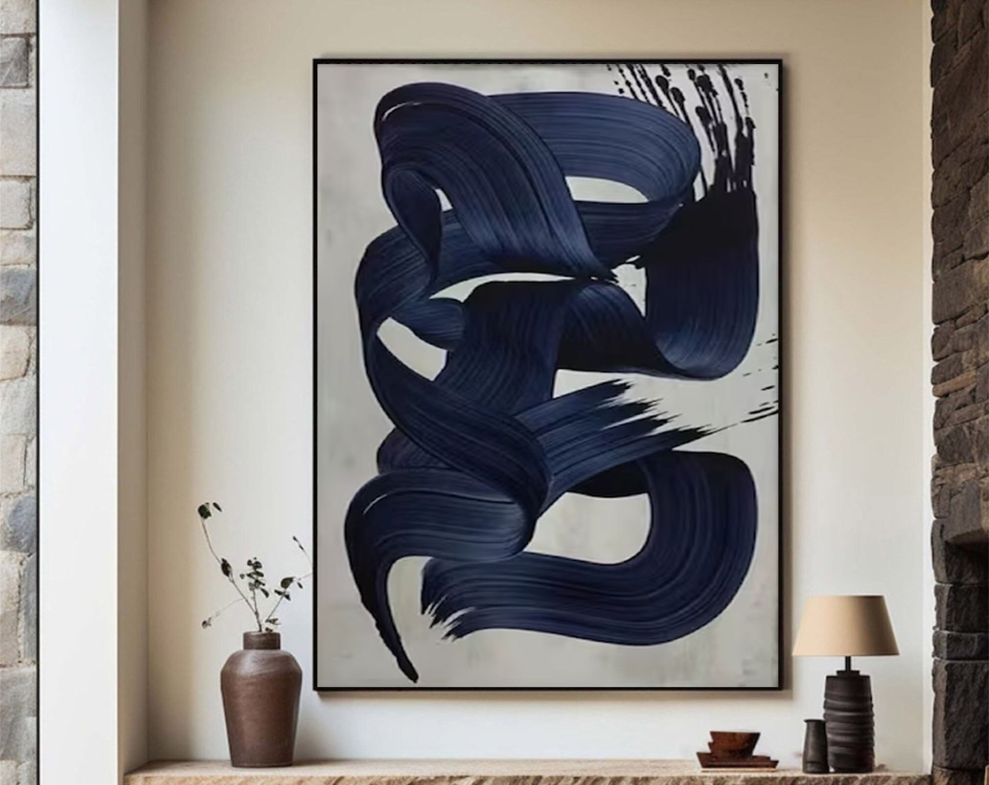 Azure Swoops Modern Abstract Artwork in Blue #MMA 167