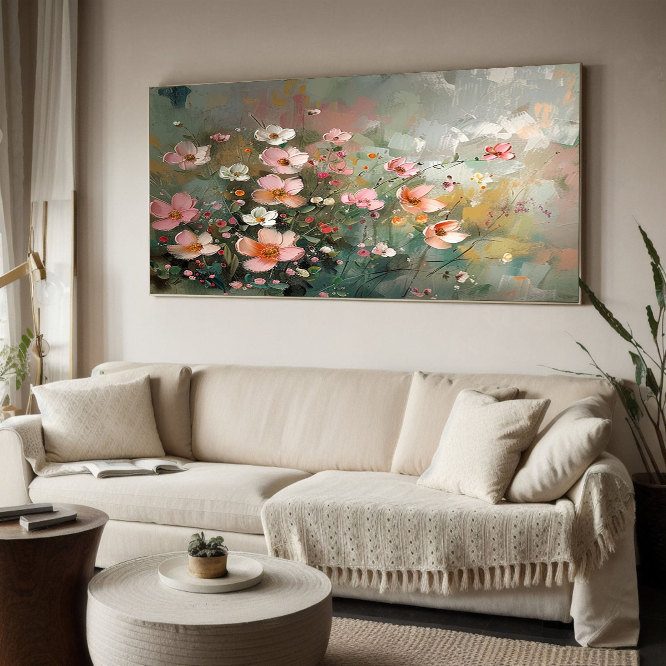 Summer Flowers Abstract Painting Bright Wall Decor #FT 012