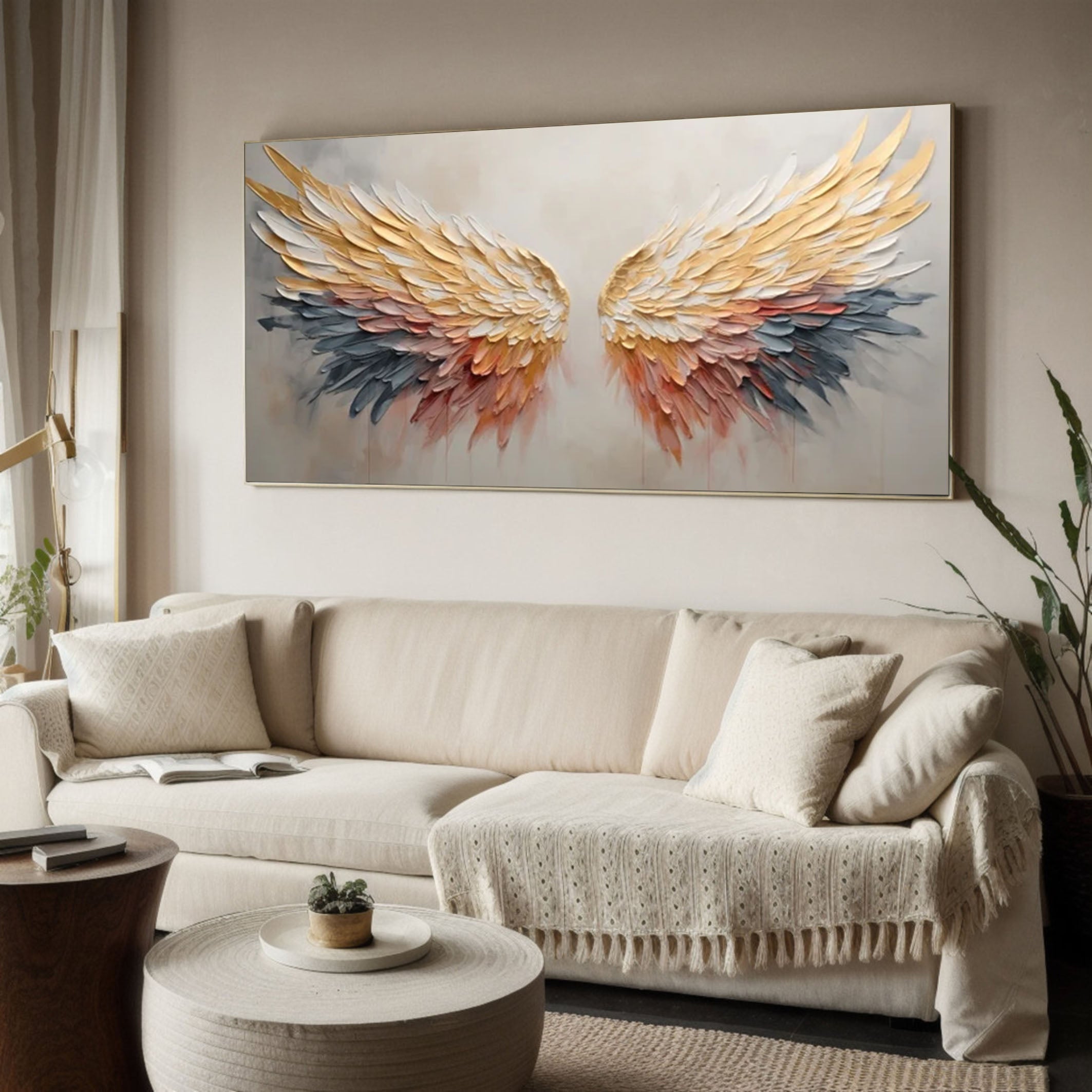 Celestial Grace Colorful Textured Angel Wings Artwork #MMA 169