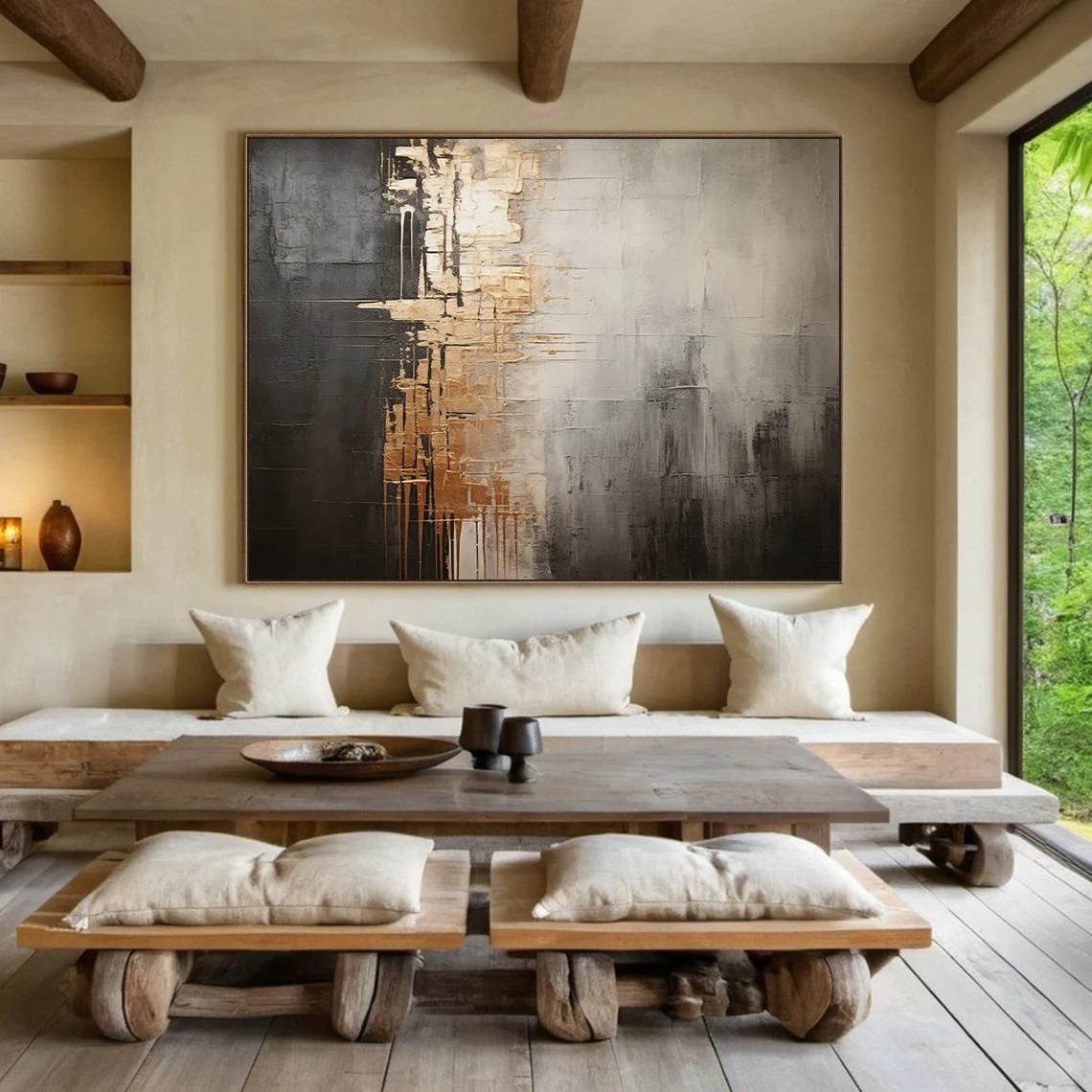 Textured Gold and Black Painting for Modern Home #AP 098