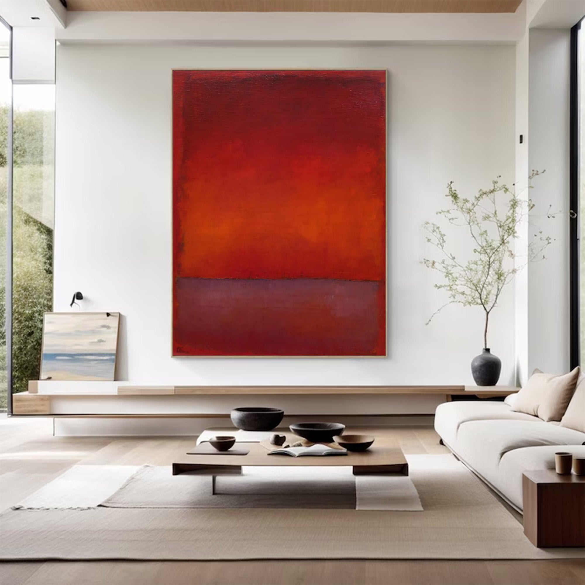 Large Red Color Field Art | KeiraArt #AG 142