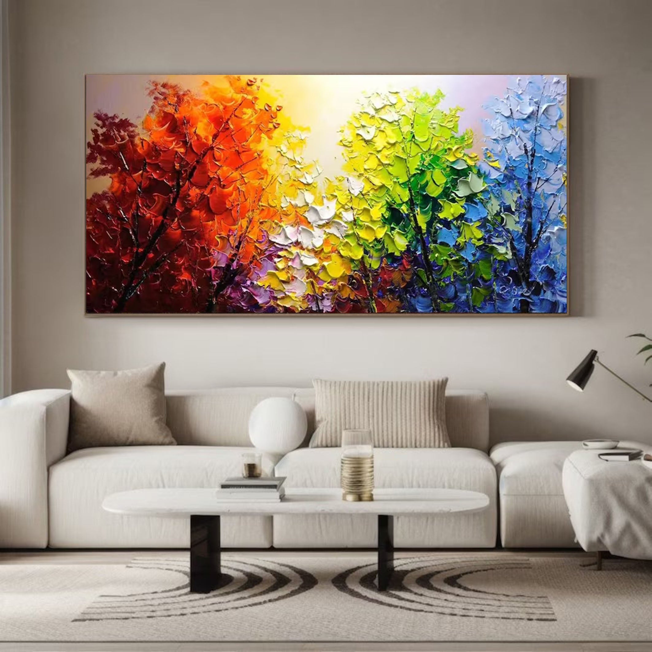 Autumn Hues Canvas Large Textured Colorful Wall Art of Seasonal Forest #FT 047