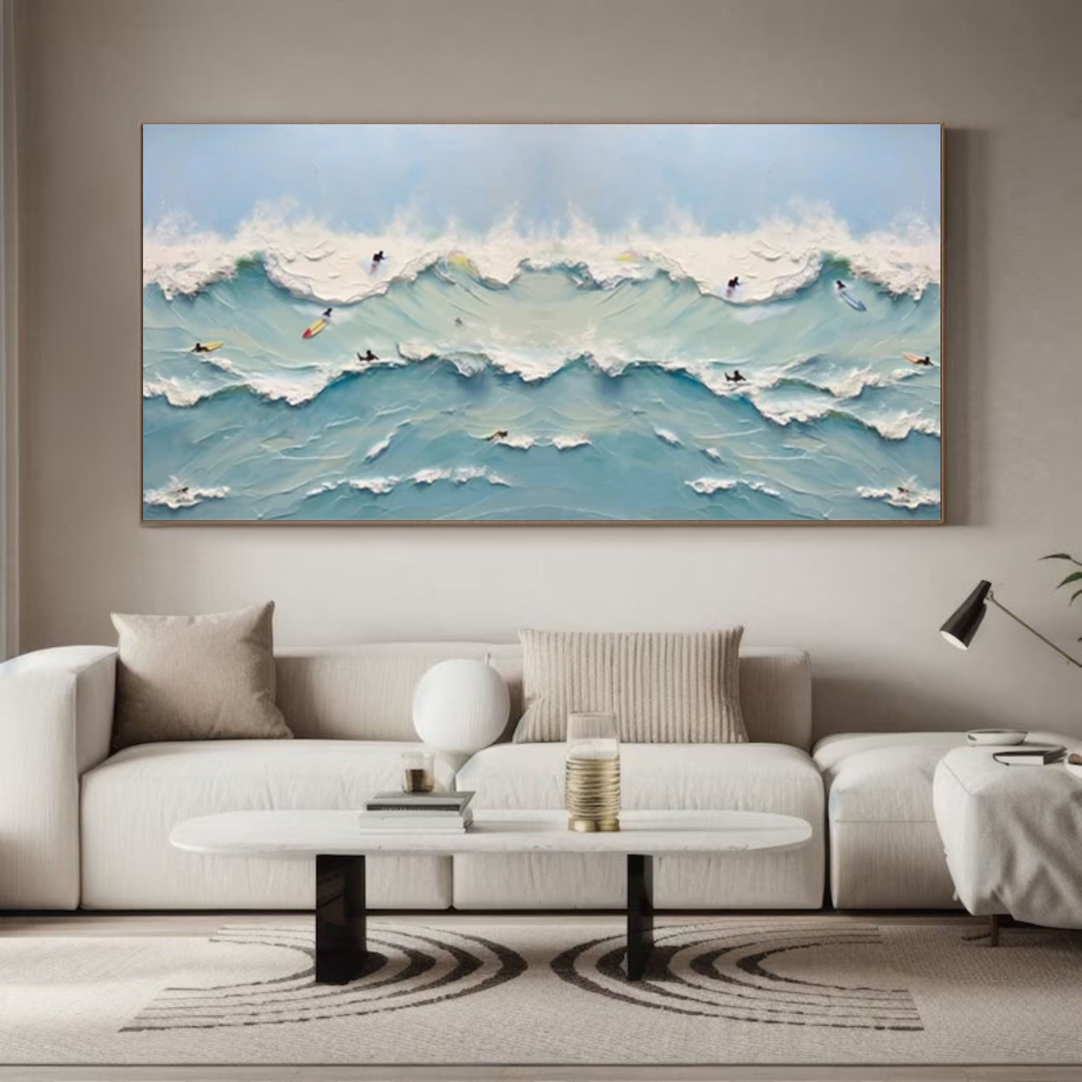 Ocean's Majesty Dynamic Wave Art with Surfers #OS 064