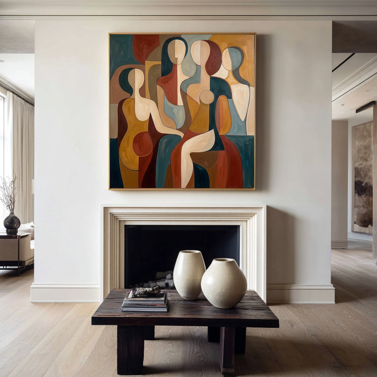 Large Elegant Abstract Figurative Statement Wall Art Modern Female Portrait Oil Painting Geometric Contemporary Artwork Luxury Home Decor