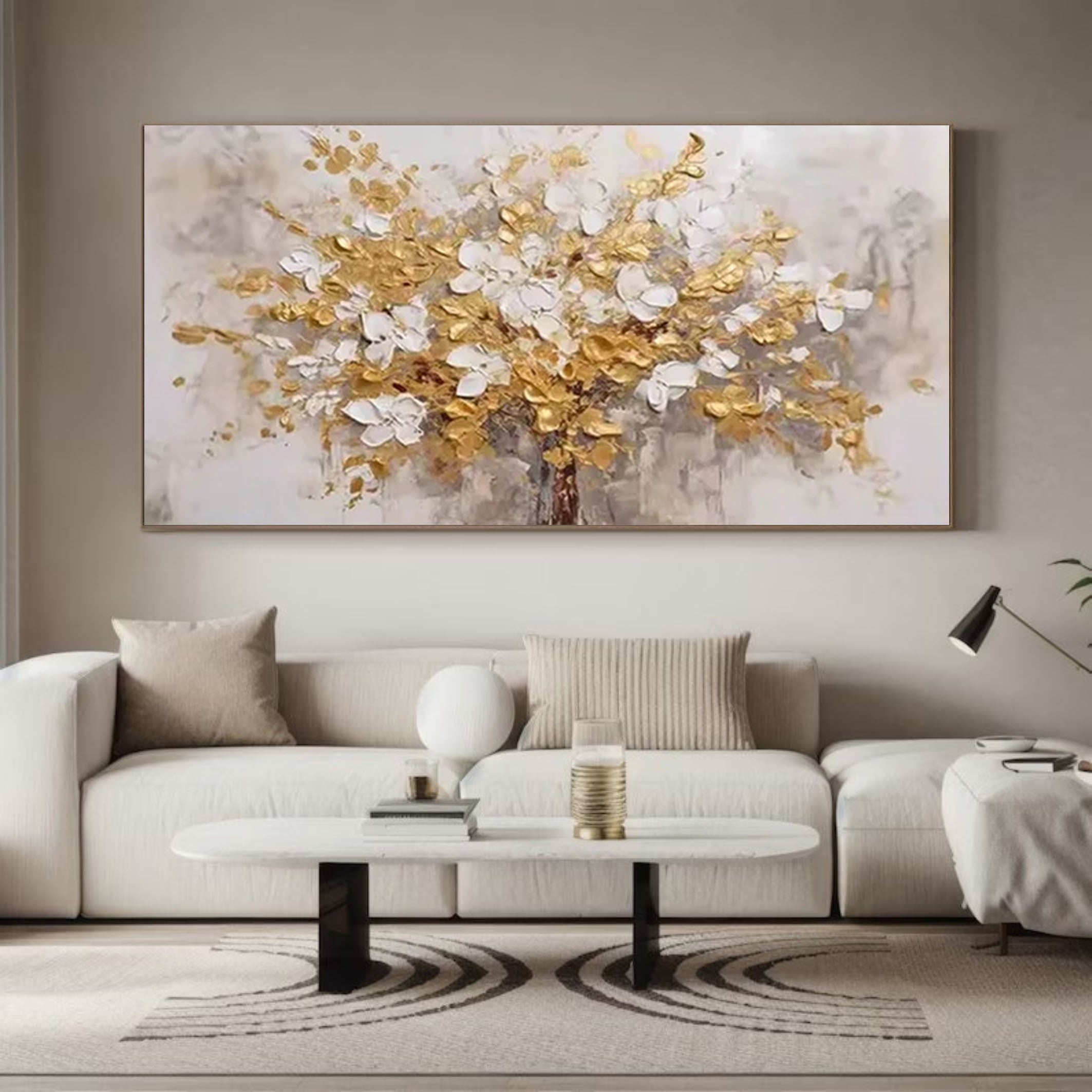 Golden Blossoms Tree Art Luxurious Modern Wall Decor #FT 051