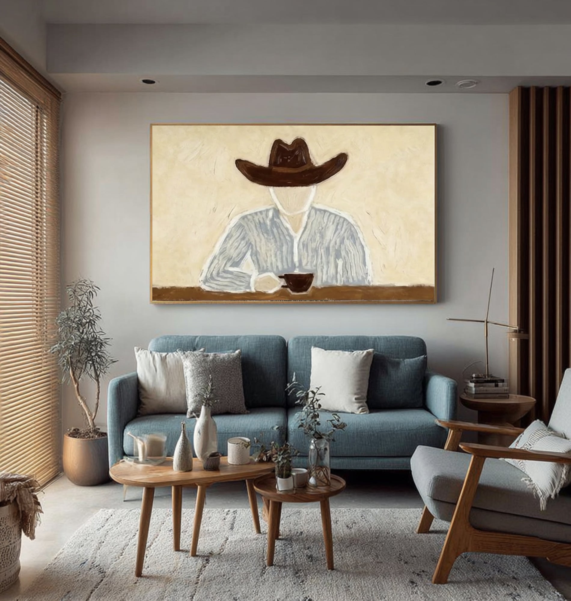 Gallery Style Western Portrait Contemporary Neutral Painting | KeiraArt 