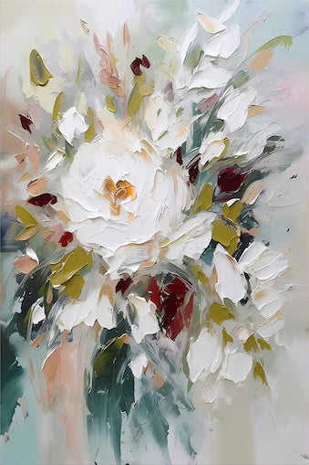 Large White Floral Abstract Art | KeiraArt #AG 108