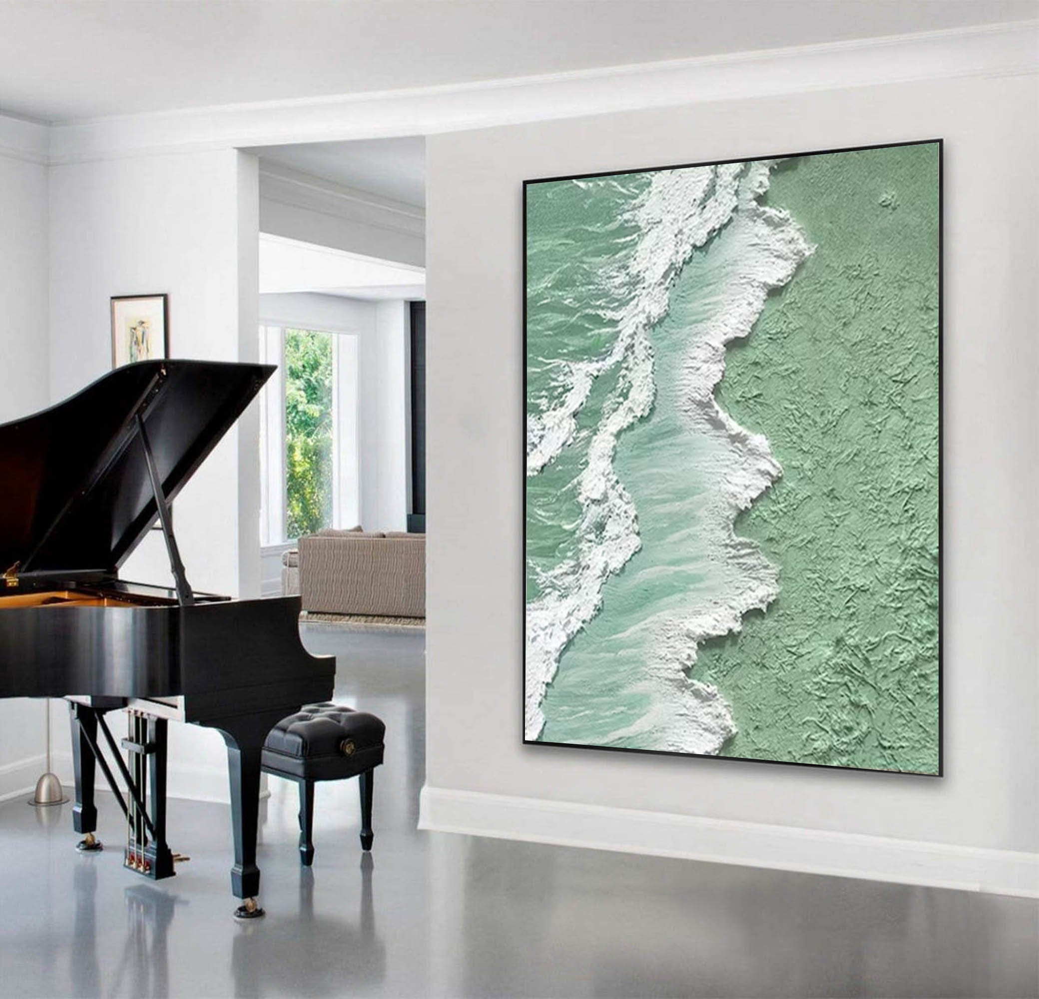 Textured Seafoam Green Art Modern Coastal Wall Decor #OS 068