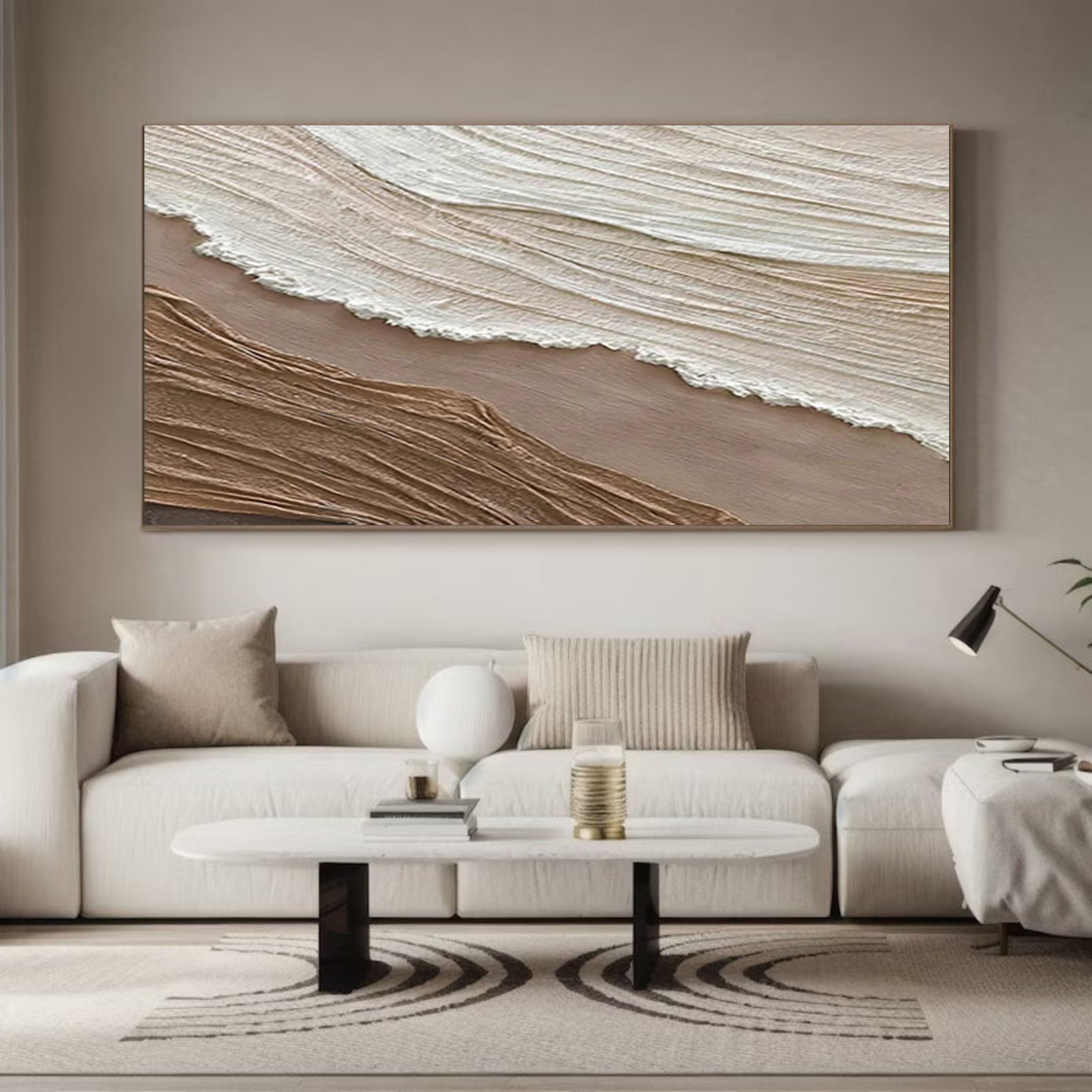 Ocean Whisper Beige Textured Wave Art on Canvas #OS 062