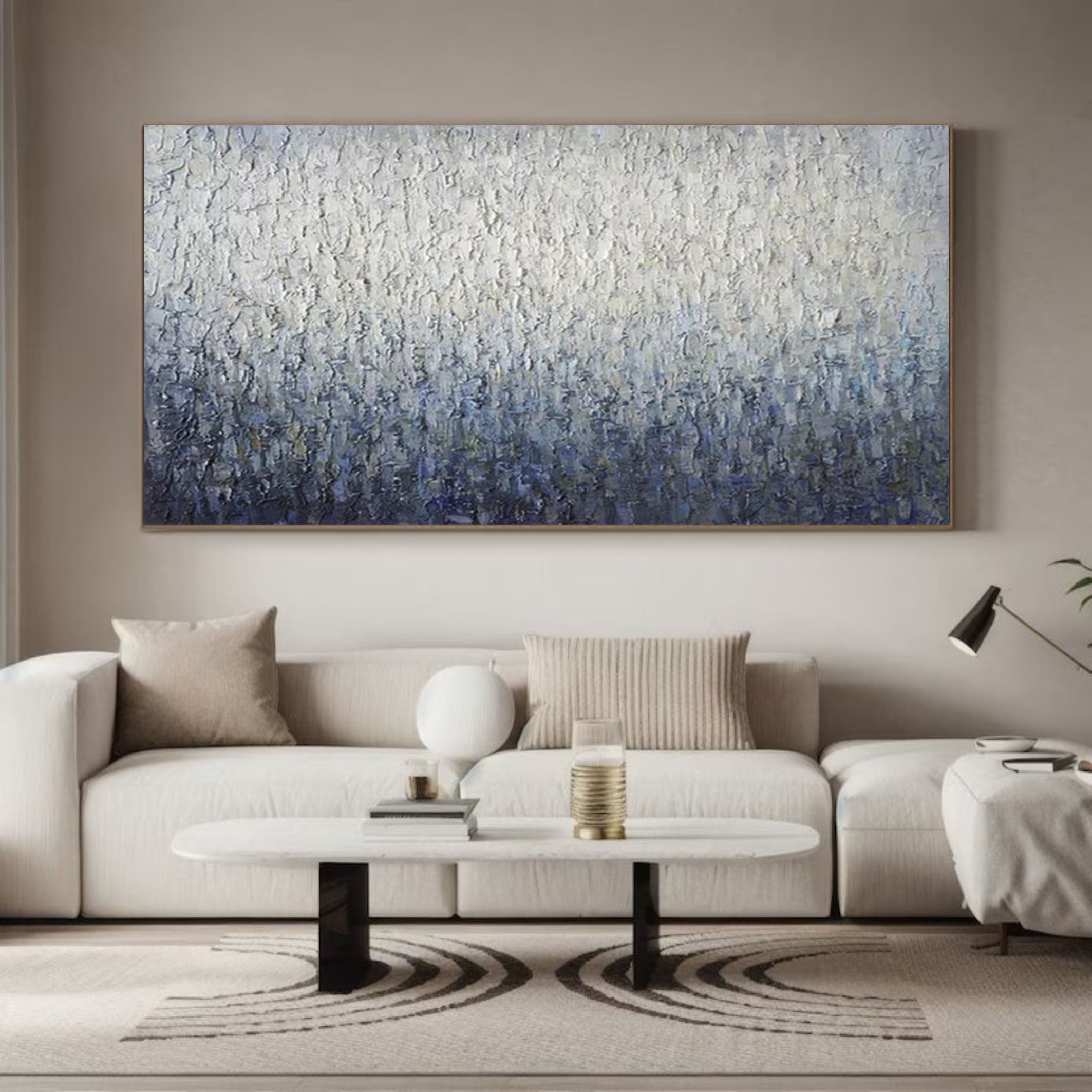 Abstract Blue Textured Art Serene Grey Canvas for Contemporary Homes #AP 052