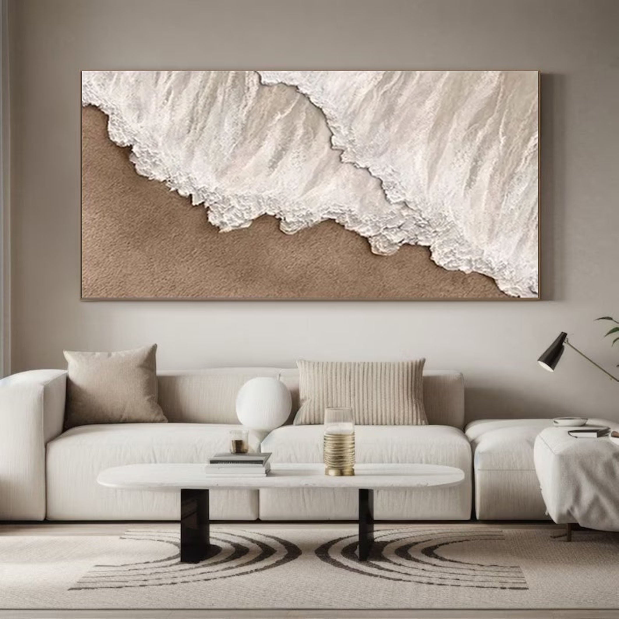 Ocean Whisper Beige Textured Wave Art on Canvas #OS 060