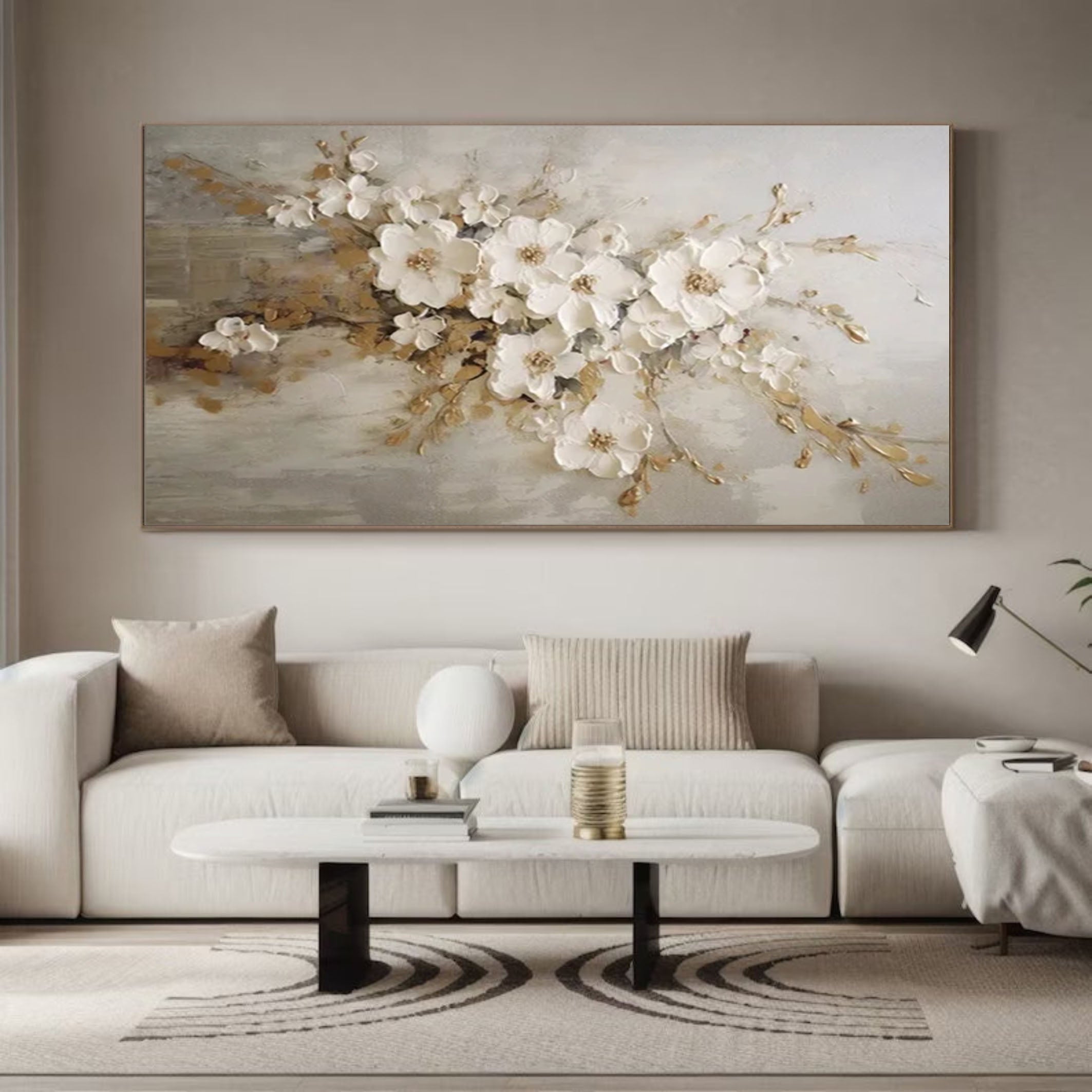 White Blossoms Tree Art Luxurious Modern Wall Decor #FT 052