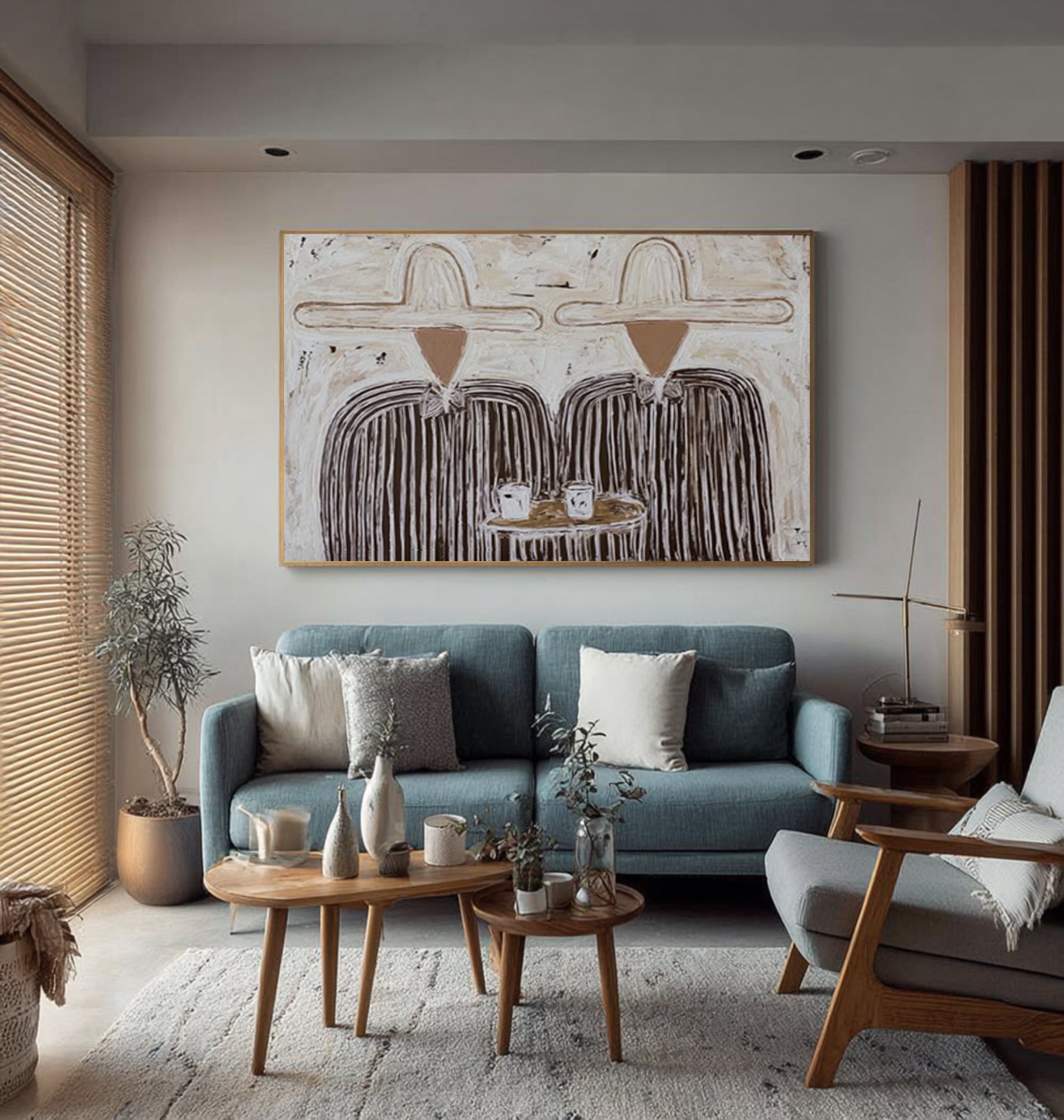 Modern Coffee Time Artwork Minimalist Couple Canvas Painting | KeiraArt  