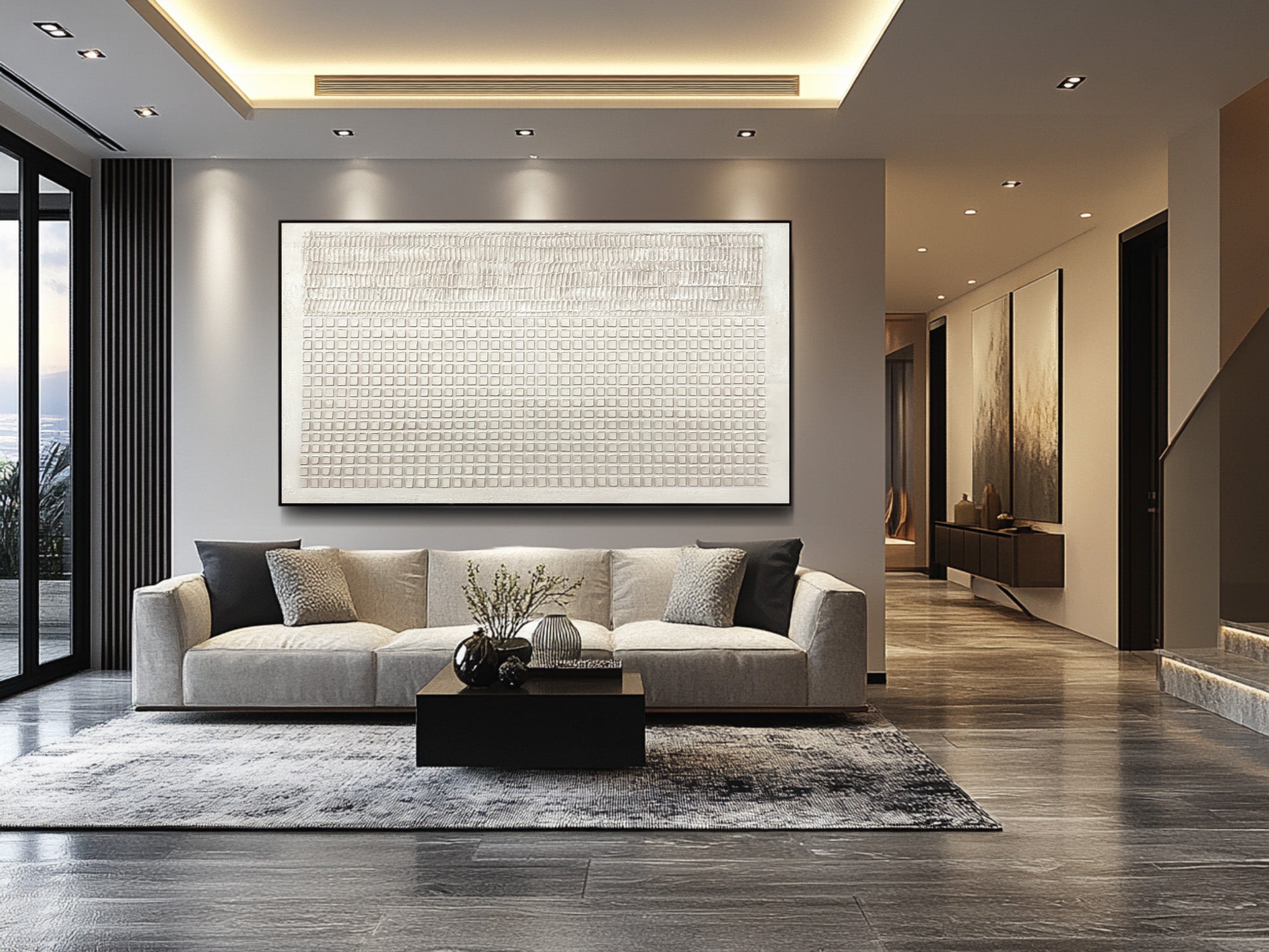 Large Abstract White Textured Art for Living Room #AG 029