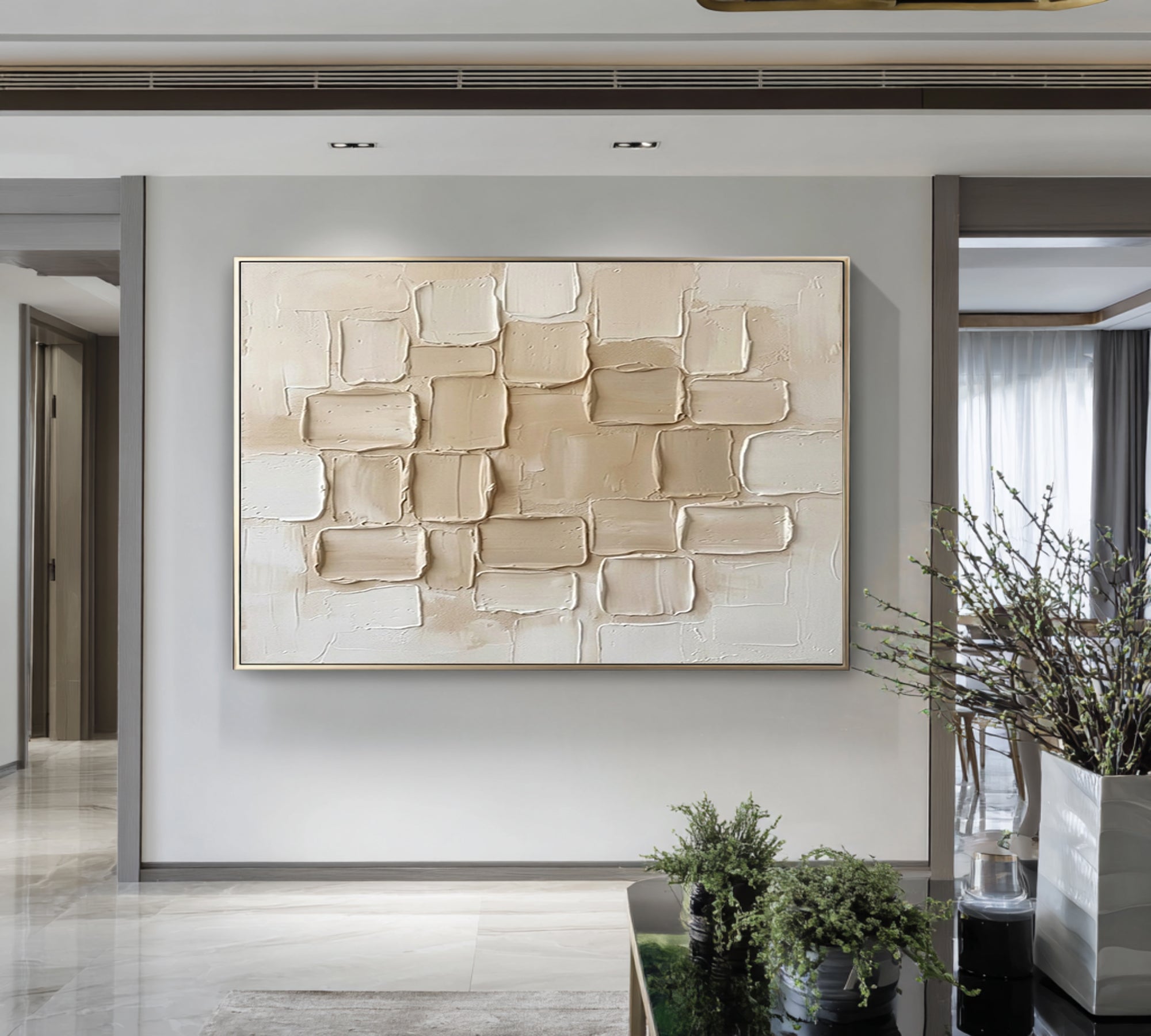 Large Neutral Architectural Texture Wall Art Modern Horizontal Canvas| KeiraArt 