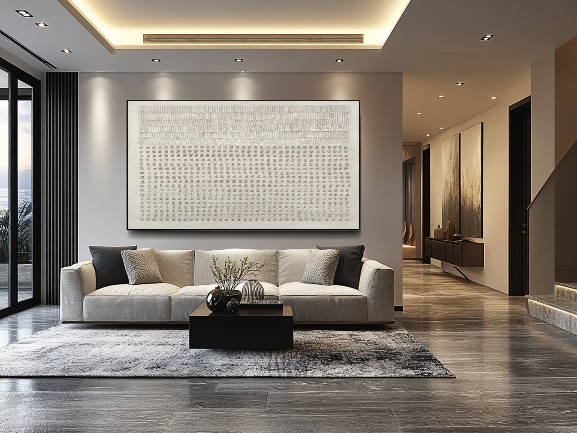 Large Textured White Wall Art - Contemporary Abstract #AG 031
