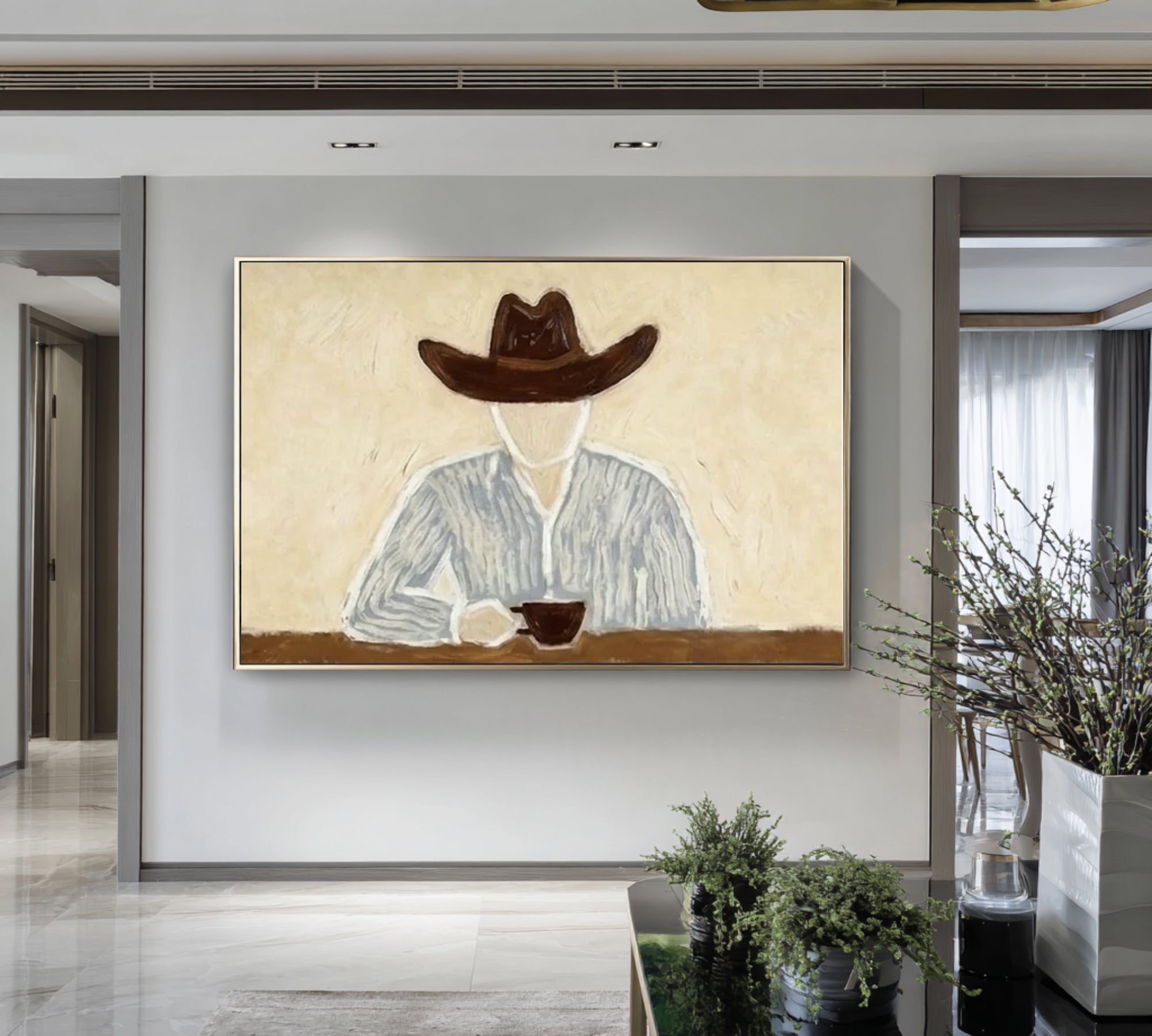 Gallery Style Western Portrait Contemporary Neutral Painting | KeiraArt 