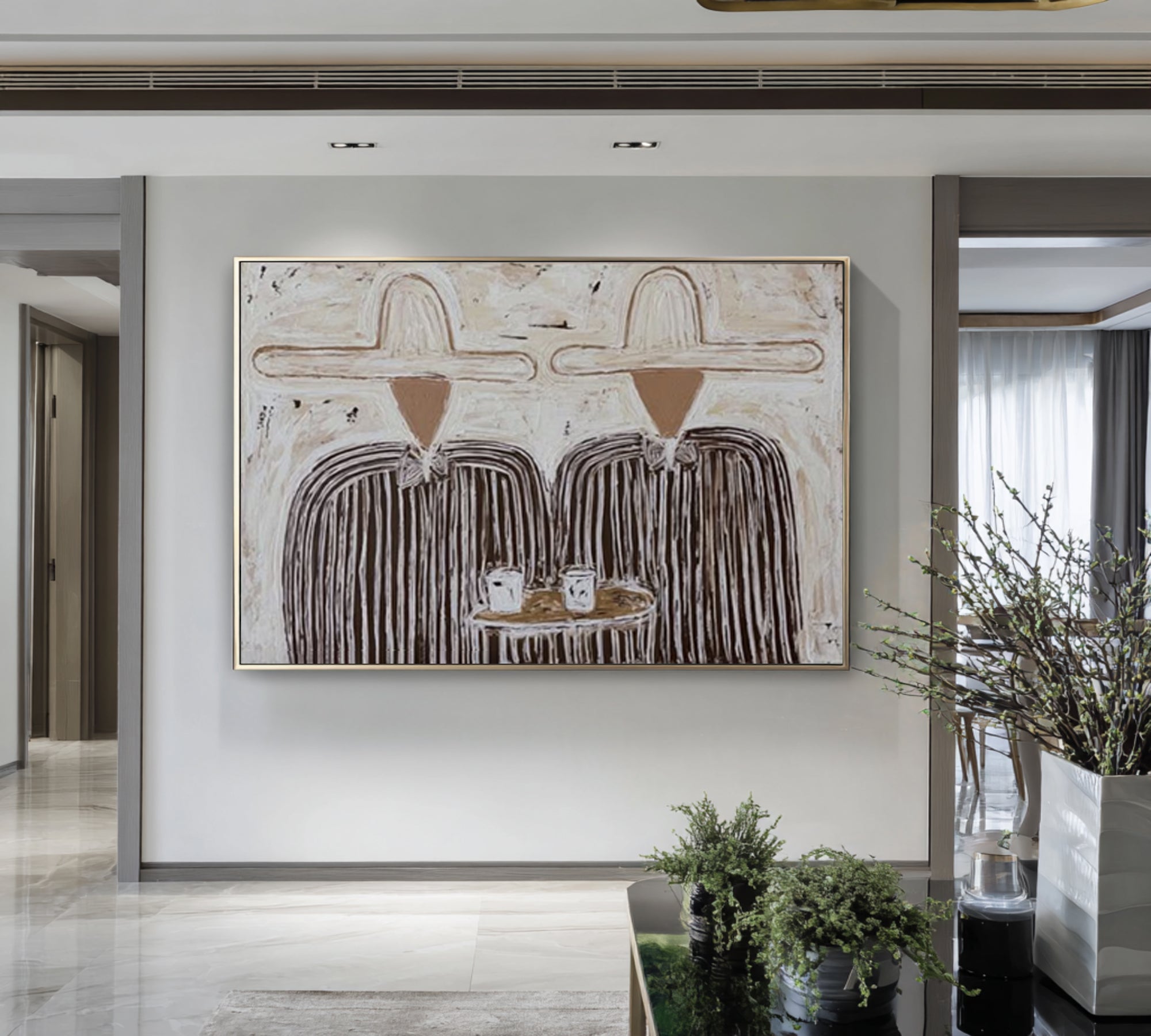 Modern Coffee Time Artwork Minimalist Couple Canvas Painting | KeiraArt  