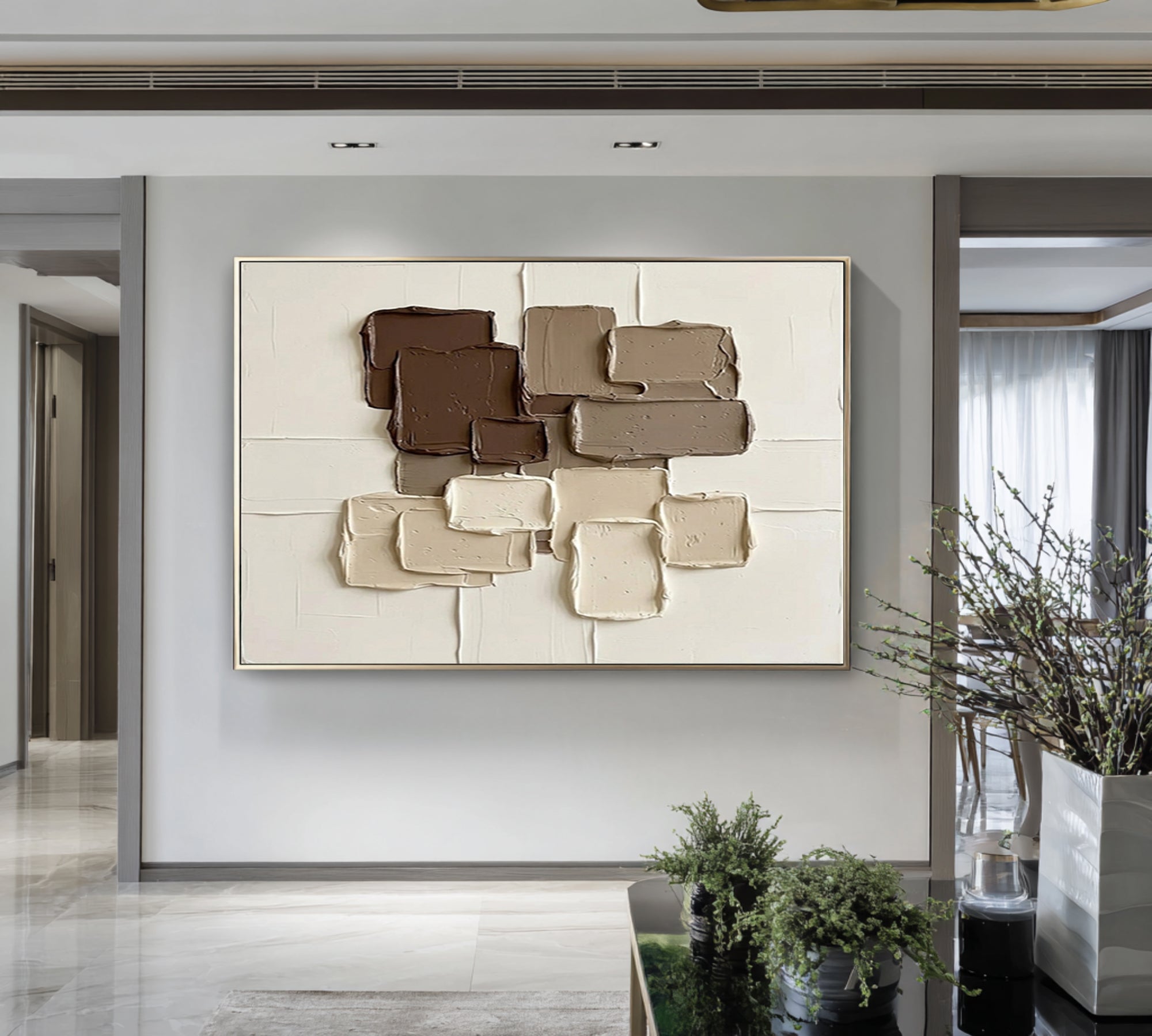 Large Coffee Brown Textured Wall Art Modern Geometric Canvas| KeiraArt