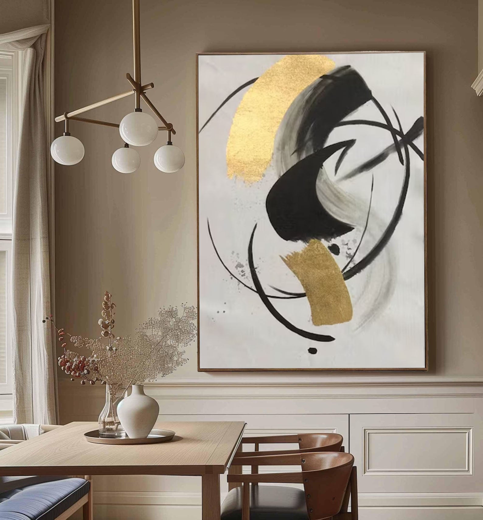 Abstract Black and Gold Painting Large Canvas Art for Modern Homes #AP 040