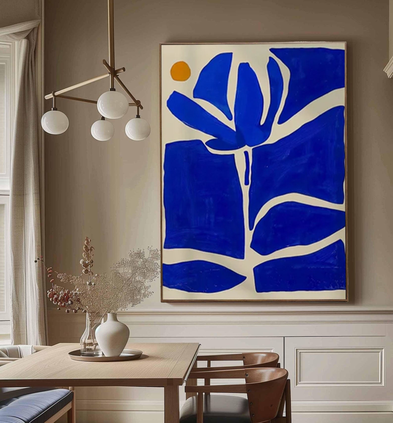 Azure Bloom Modern Blue and White Abstract Wall Art #AP 035