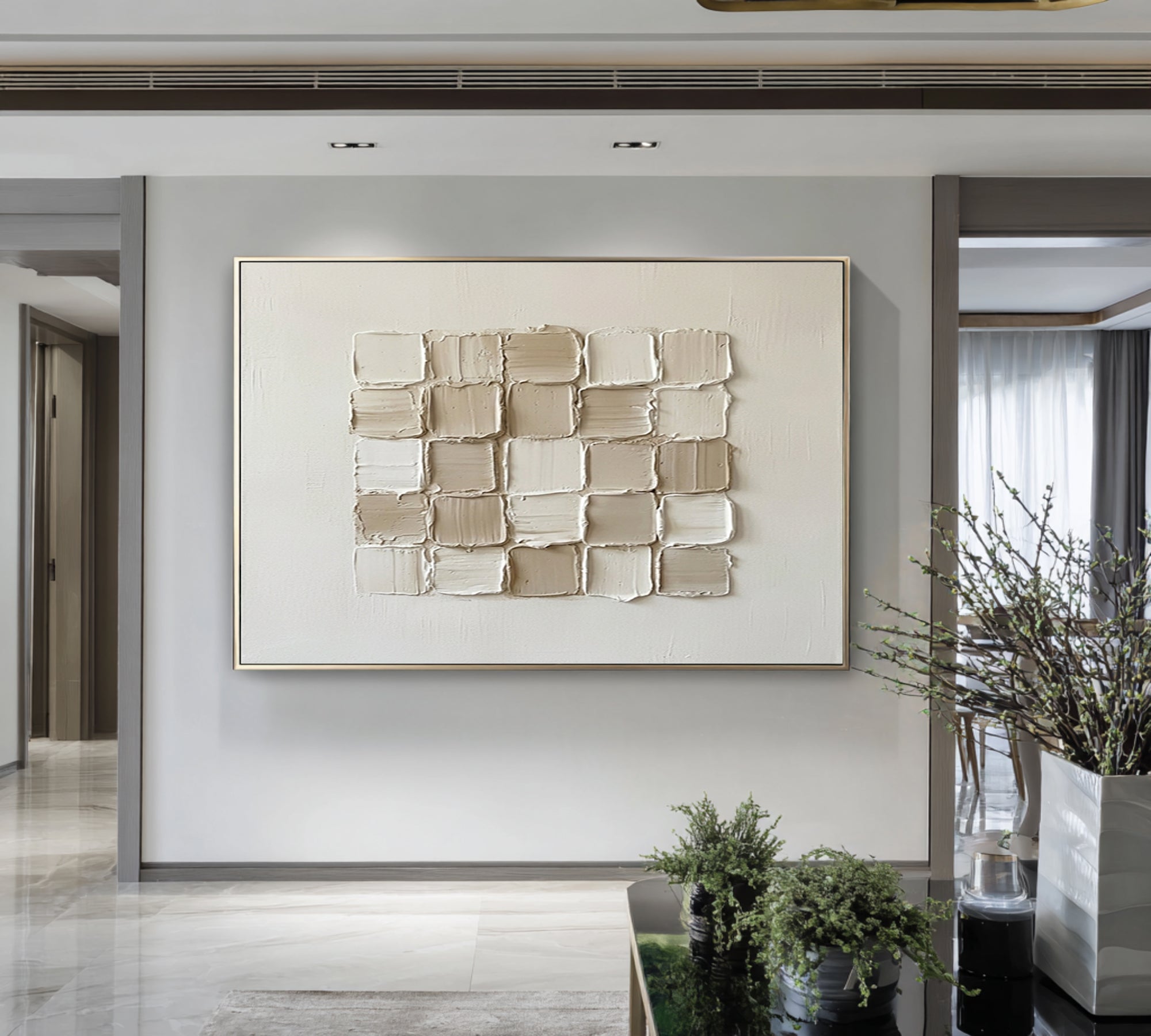 Large Mosaic Texture Wall Art Neutral Contemporary Abstract Painting| KeiraArt