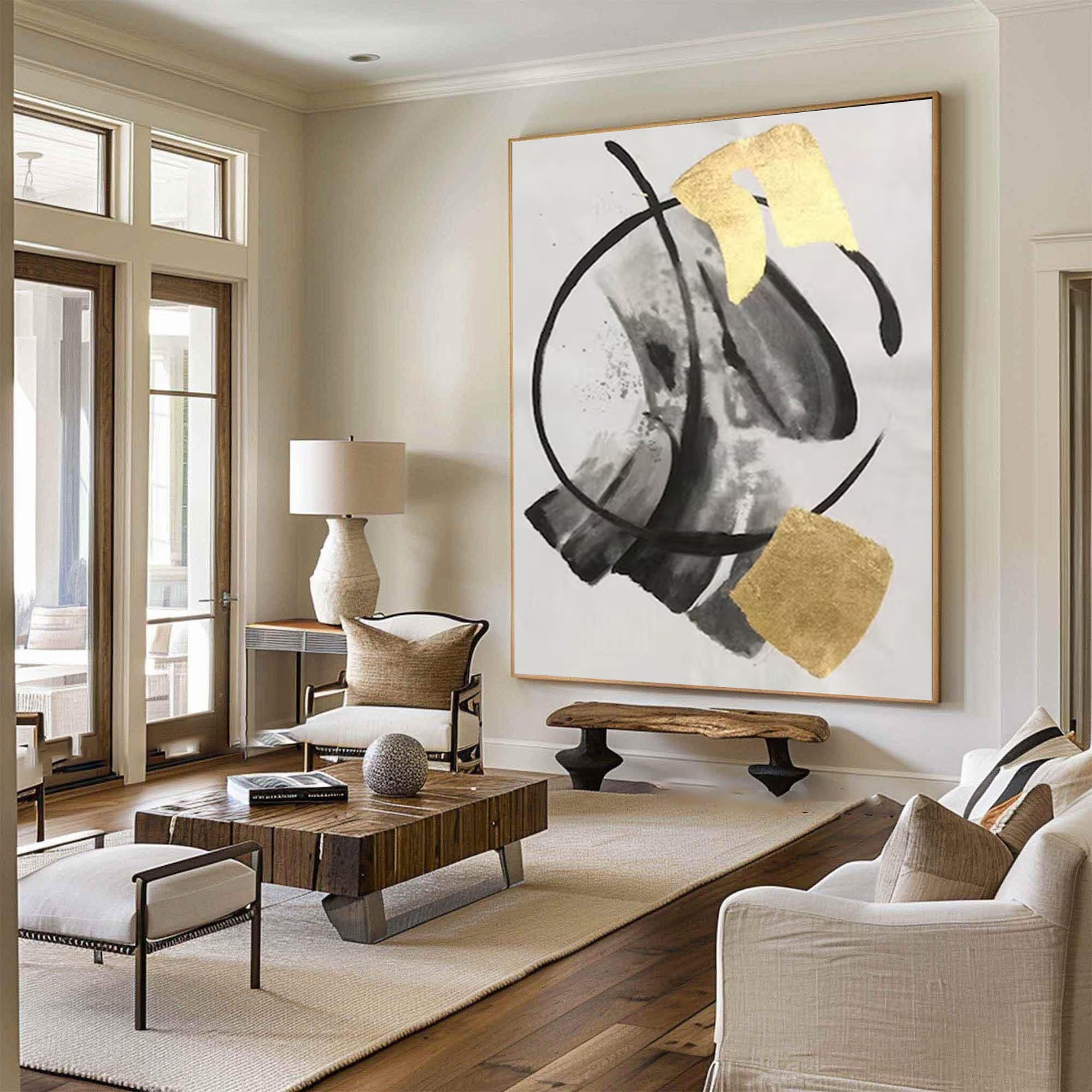 Abstract Black and Gold Painting Large Canvas Art for Modern Homes #AP 041