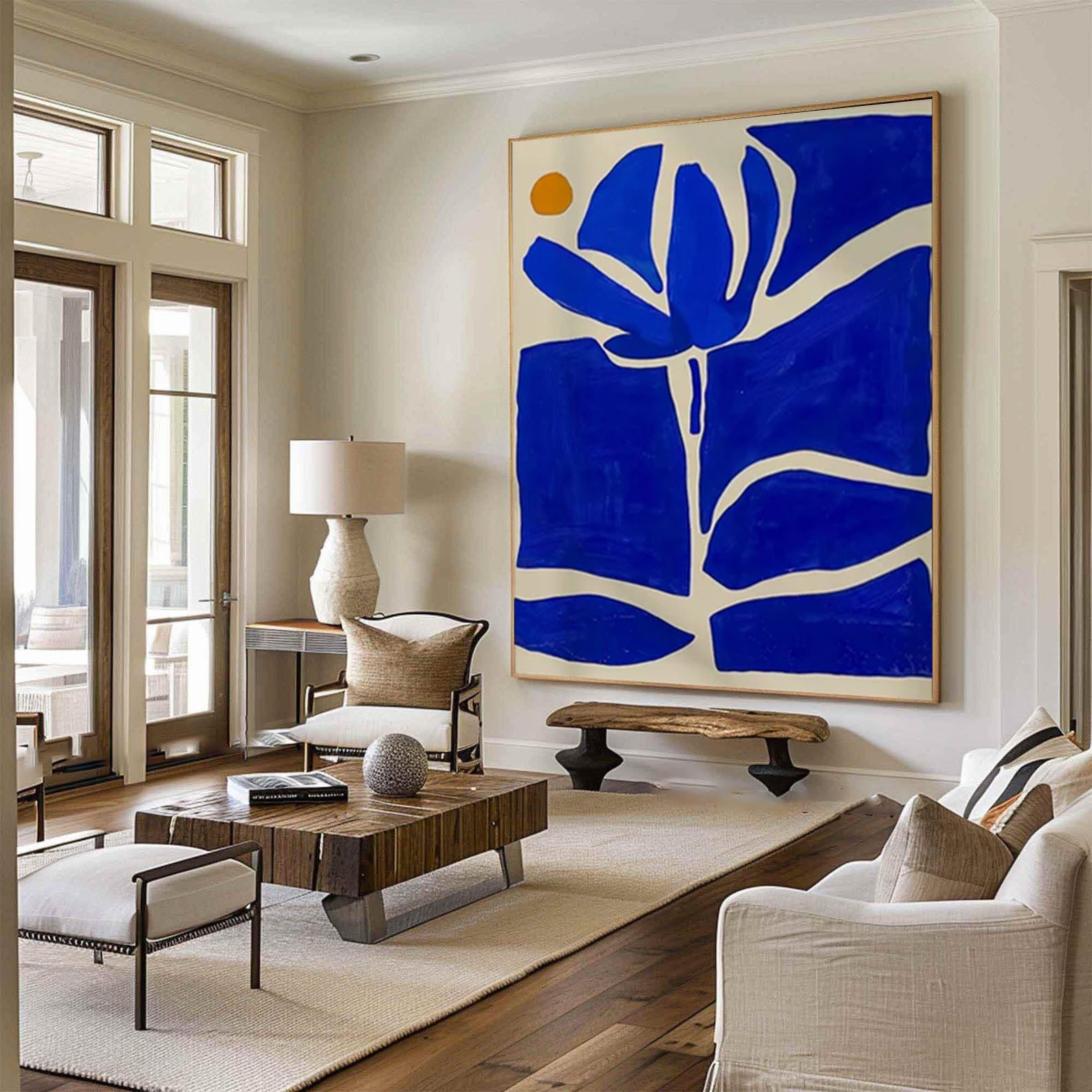 Azure Bloom Modern Blue and White Abstract Wall Art #AP 035