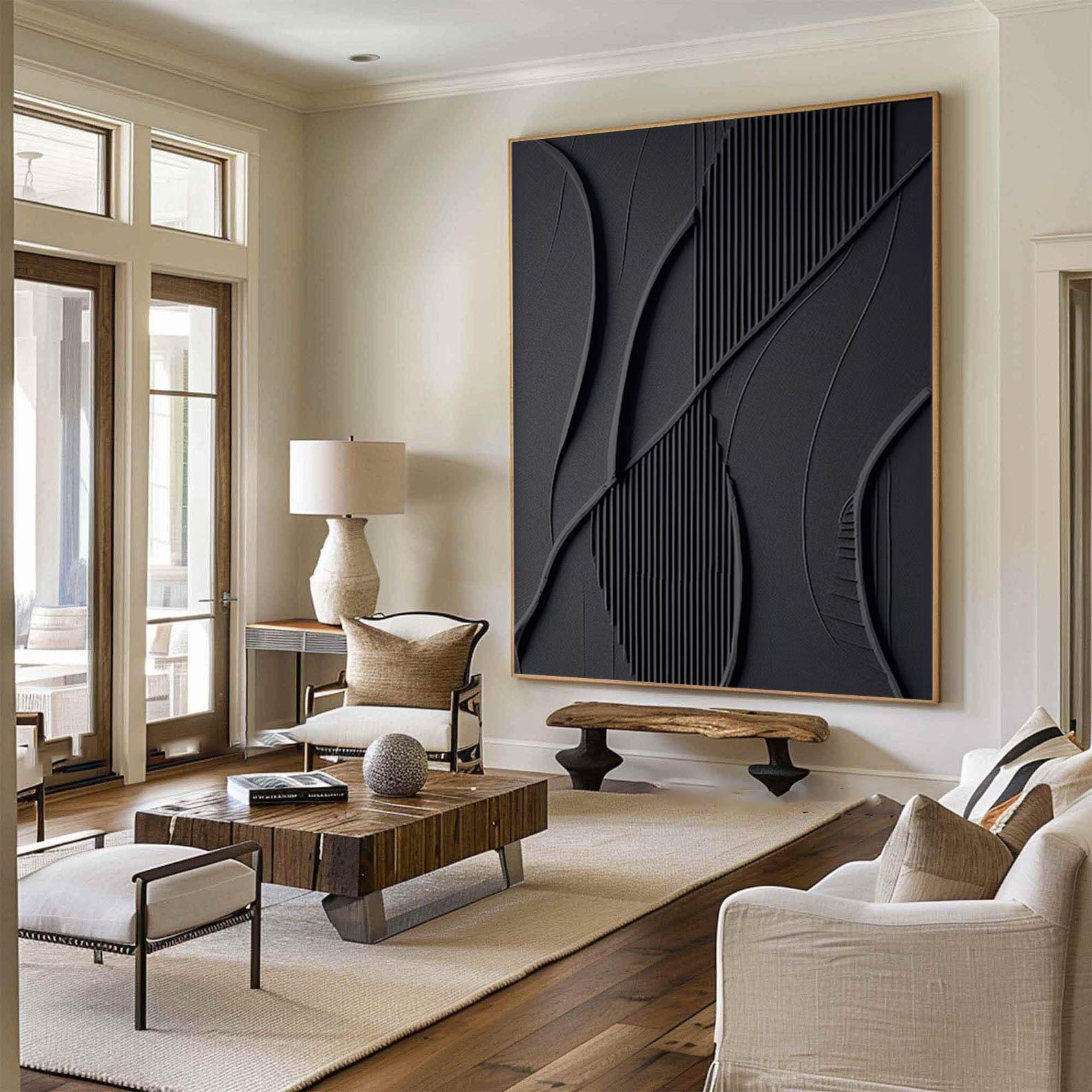 Modern Black Textured Abstract Painting Bold 3D Wall Art #MMA 166