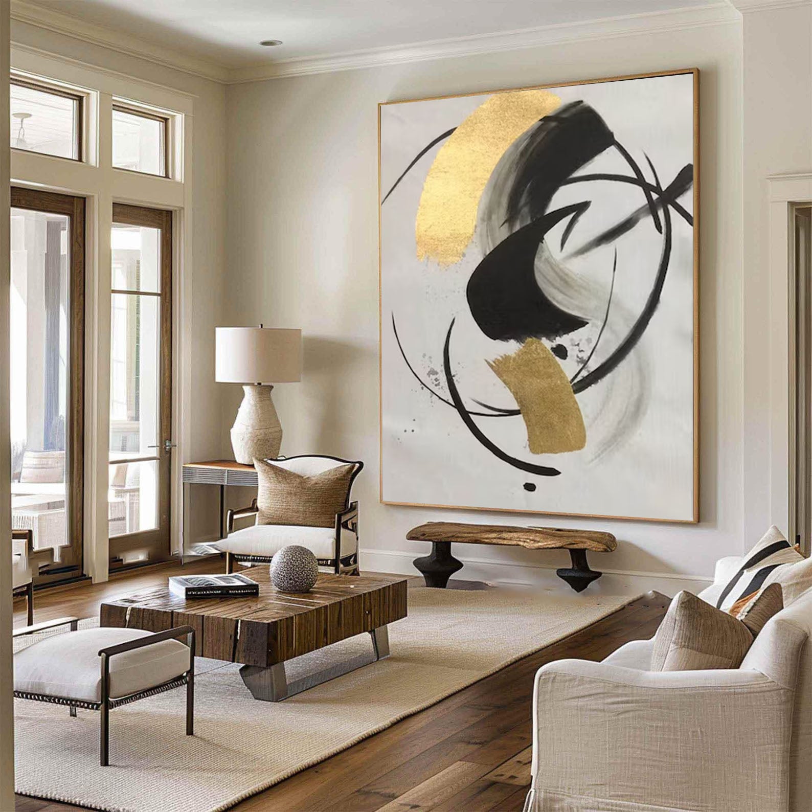 Abstract Black and Gold Painting Large Canvas Art for Modern Homes #AP 040