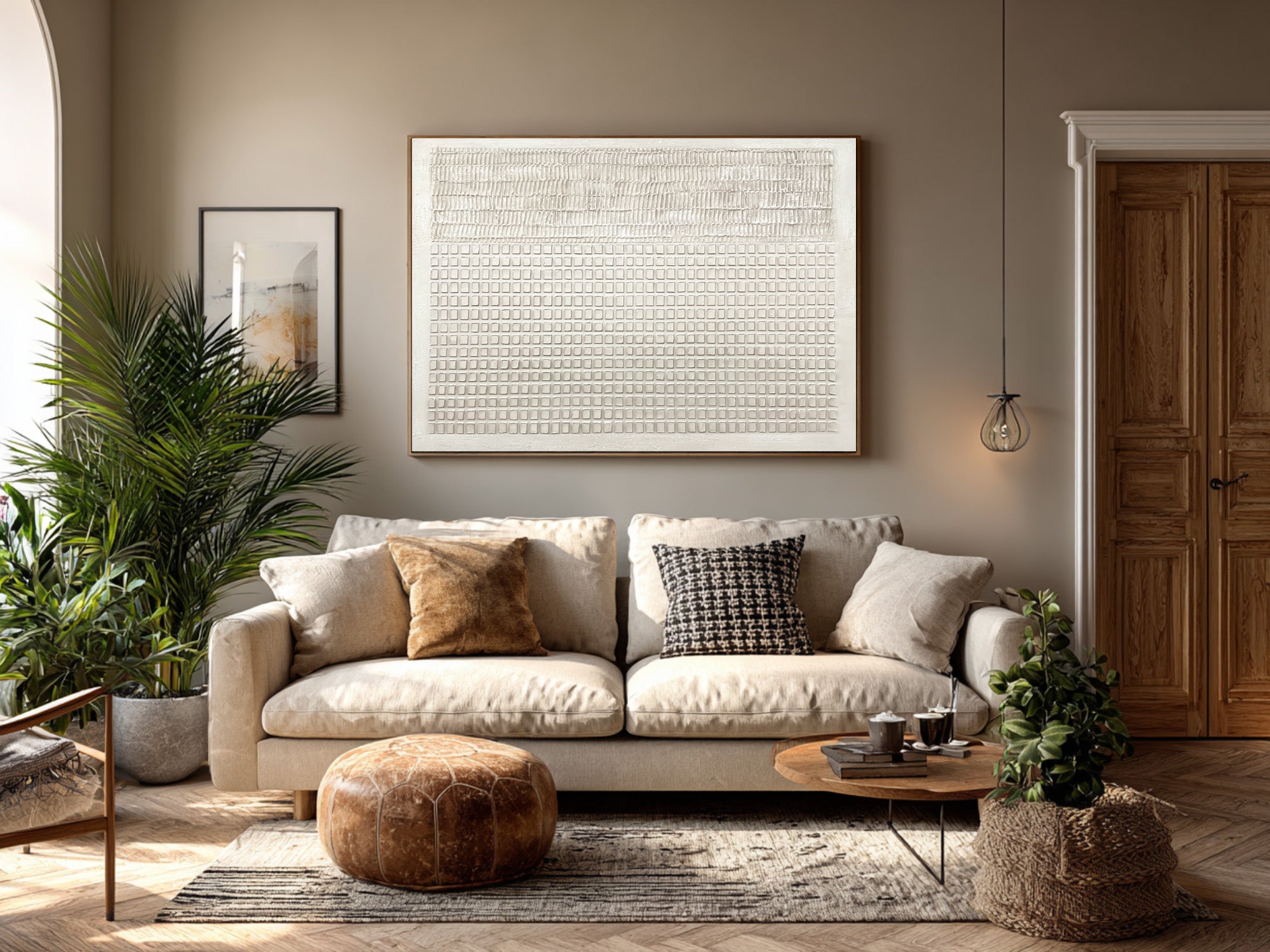 Large Abstract White Textured Art for Living Room #AG 029