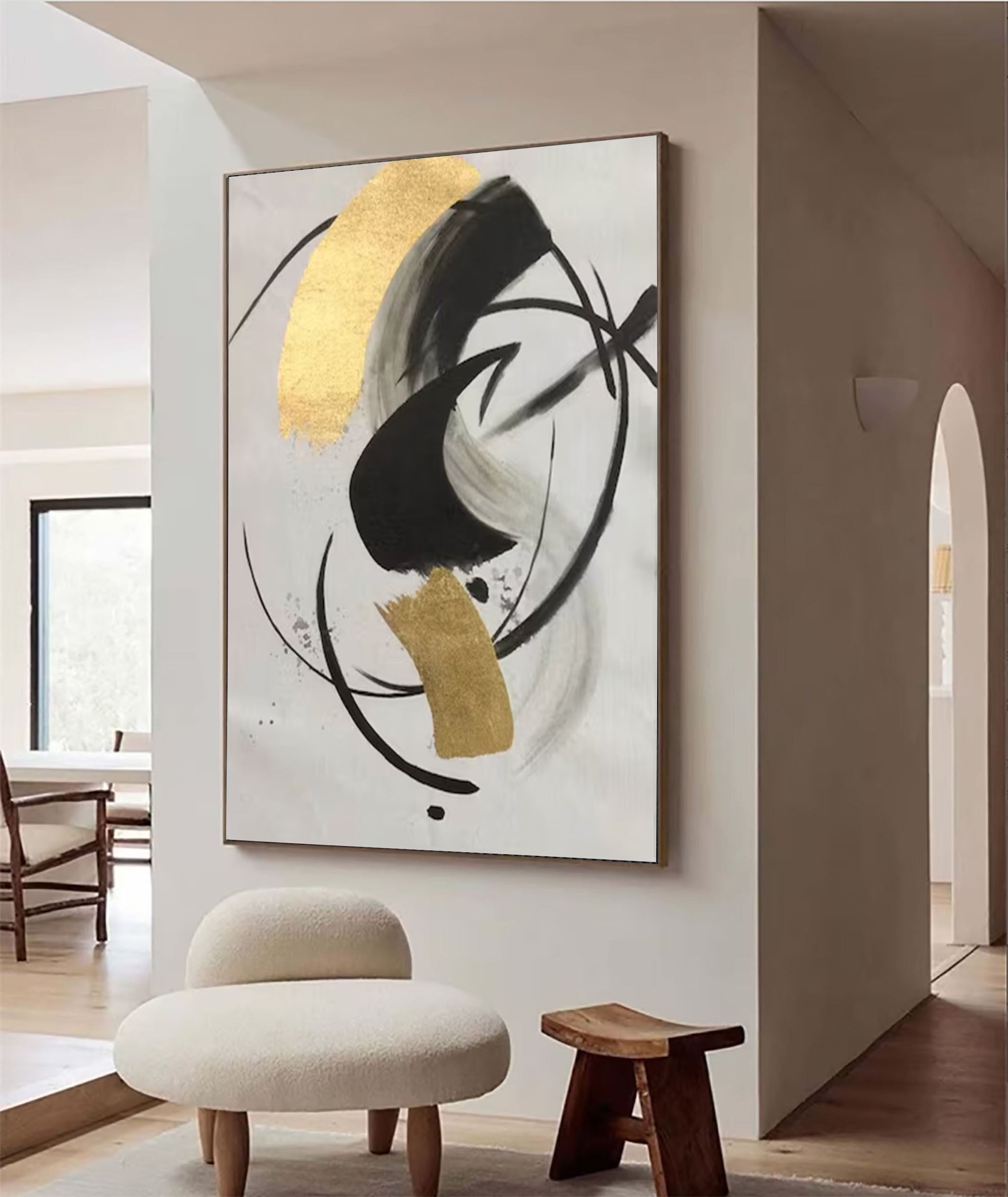 Abstract Black and Gold Painting Large Canvas Art for Modern Homes #AP 040