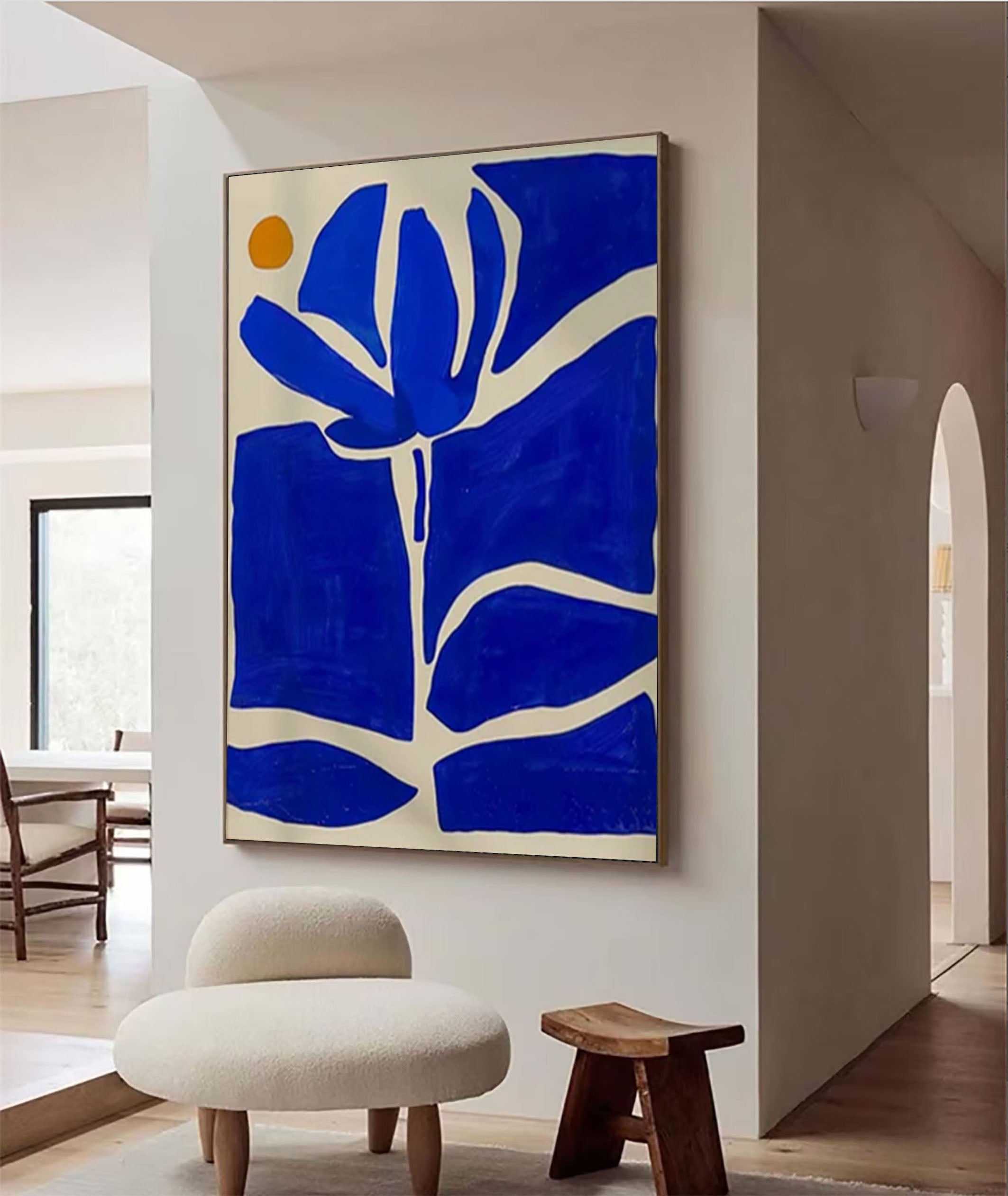 Azure Bloom Modern Blue and White Abstract Wall Art #AP 035