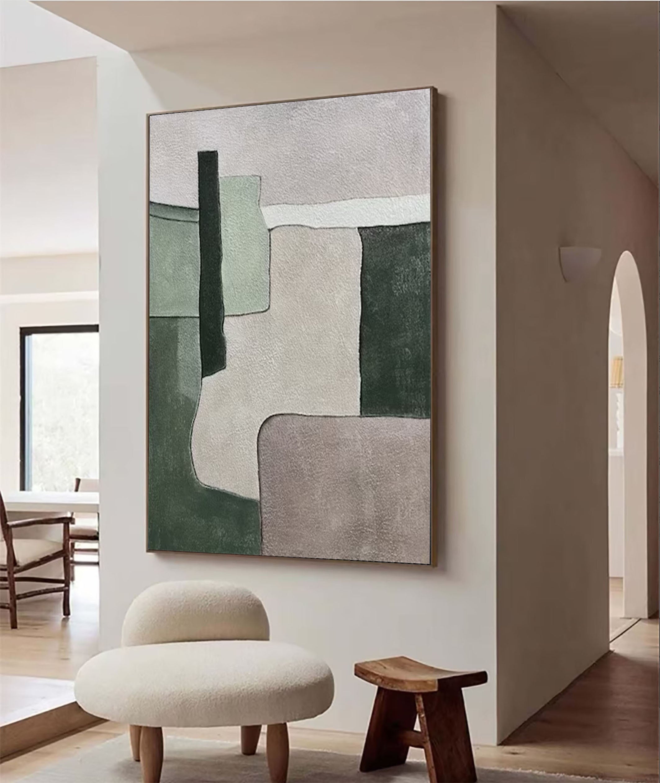 Modern Abstract Green and Beige Canvas Art #MMA 161