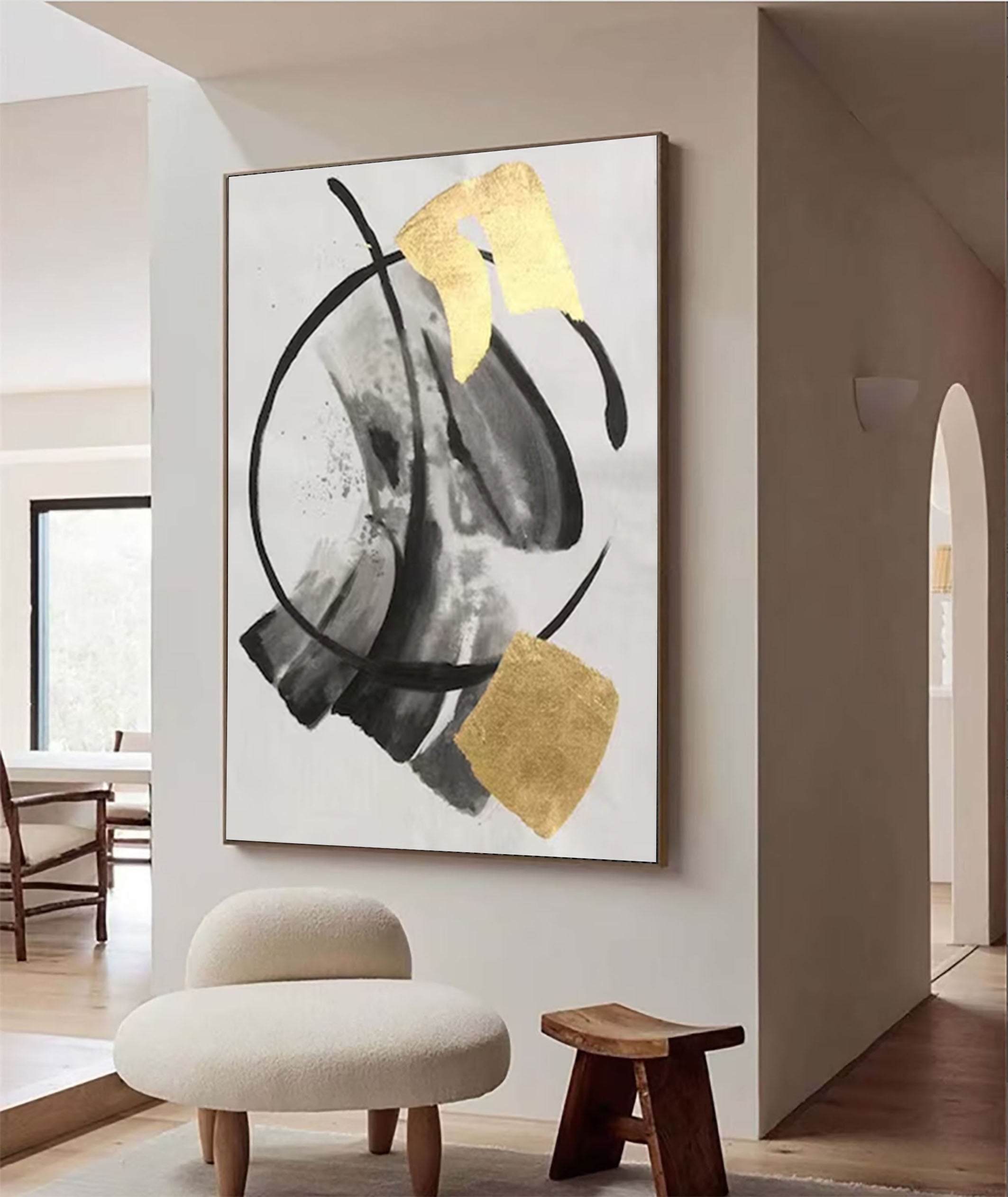 Abstract Black and Gold Painting Large Canvas Art for Modern Homes #AP 041