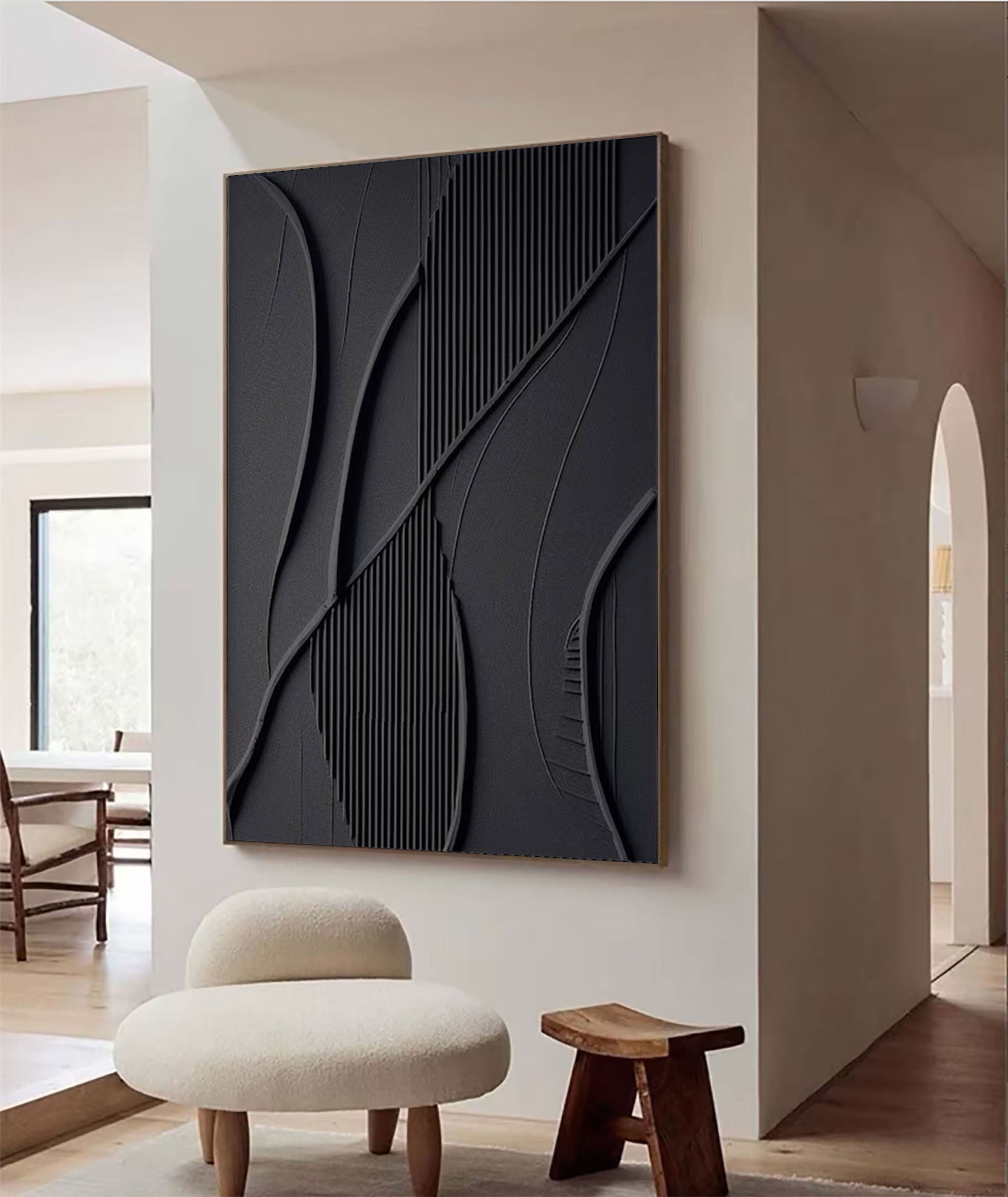 Modern Black Textured Abstract Painting Bold 3D Wall Art #MMA 166