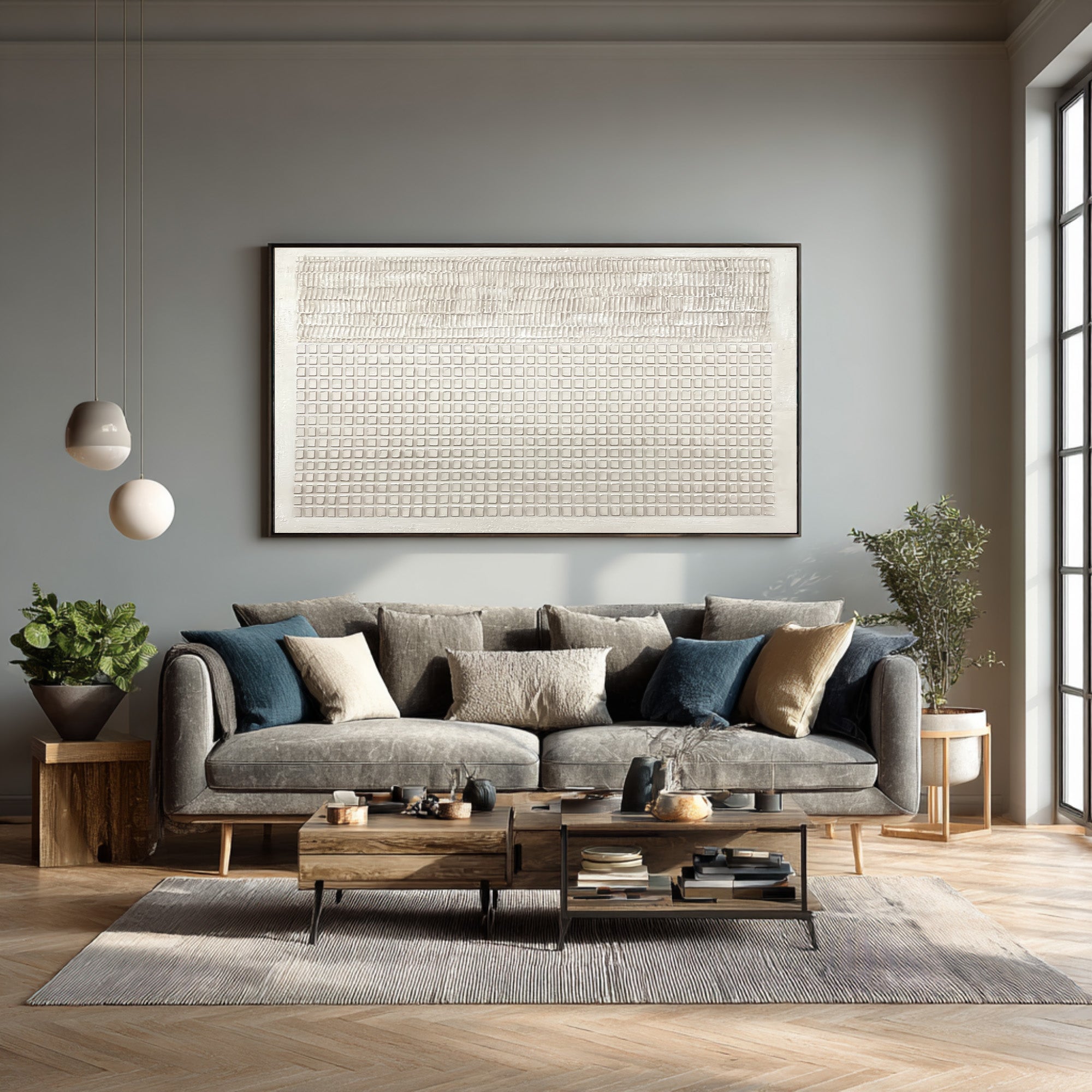 Large Abstract White Textured Art for Living Room #AG 029