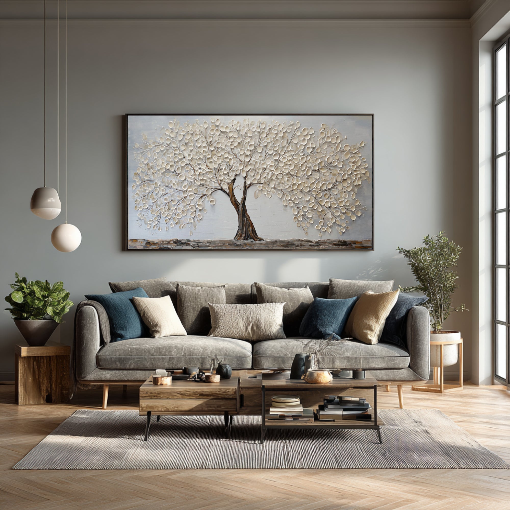 Textured Gold Leaf Tree Art Modern Living Room #AG 091