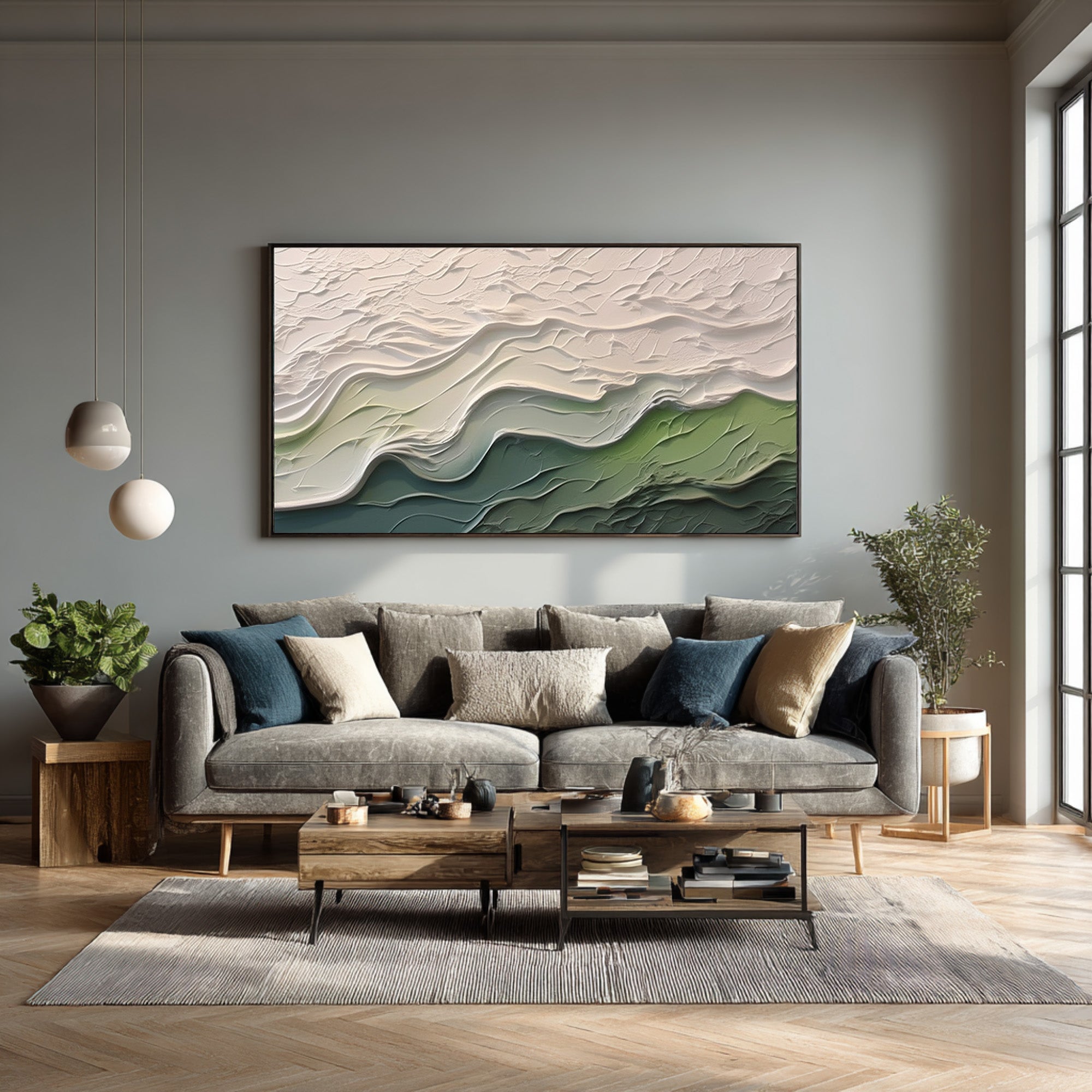 Textured Abstract Landscape Green and White 3D Art #AG 094