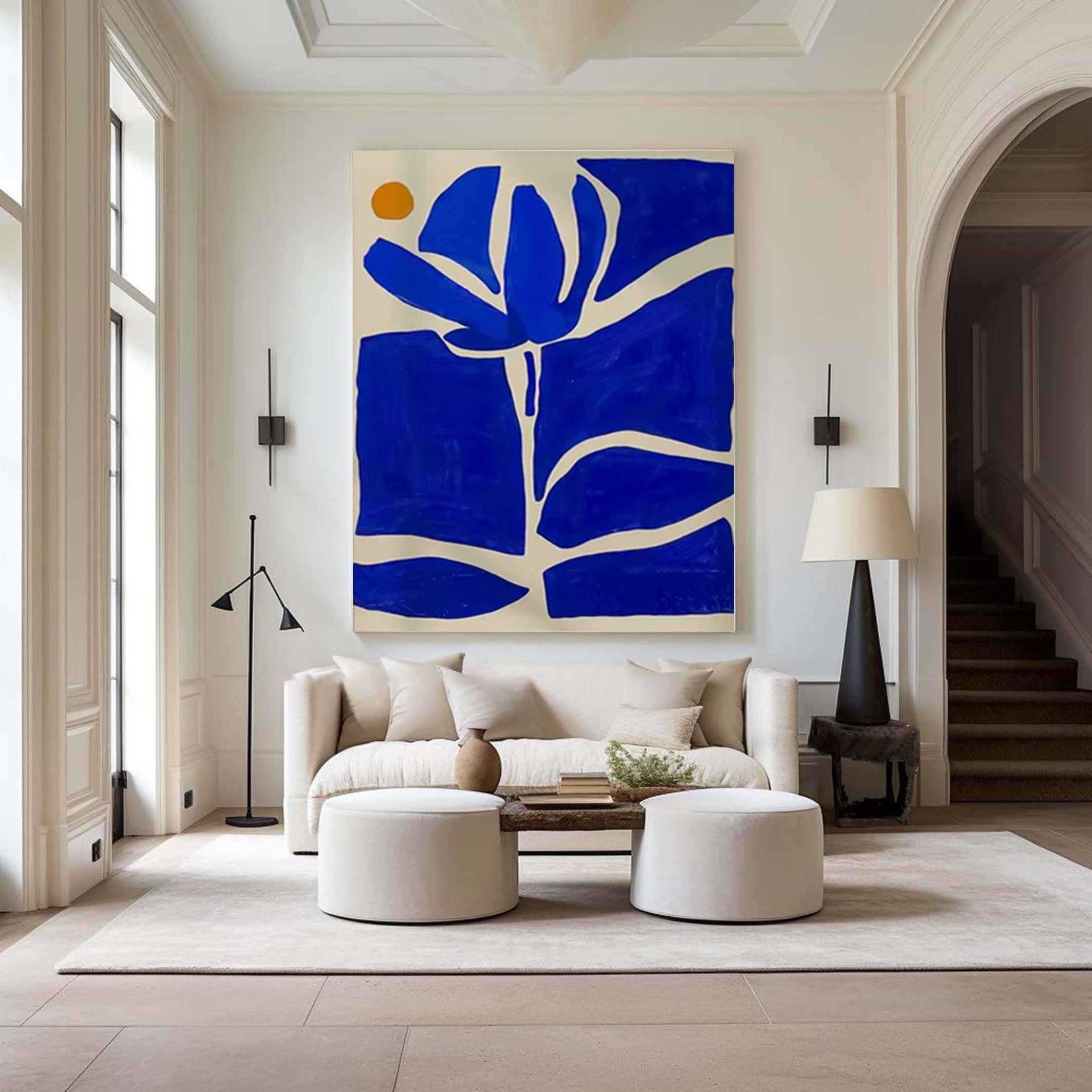 Azure Bloom Modern Blue and White Abstract Wall Art #AP 035