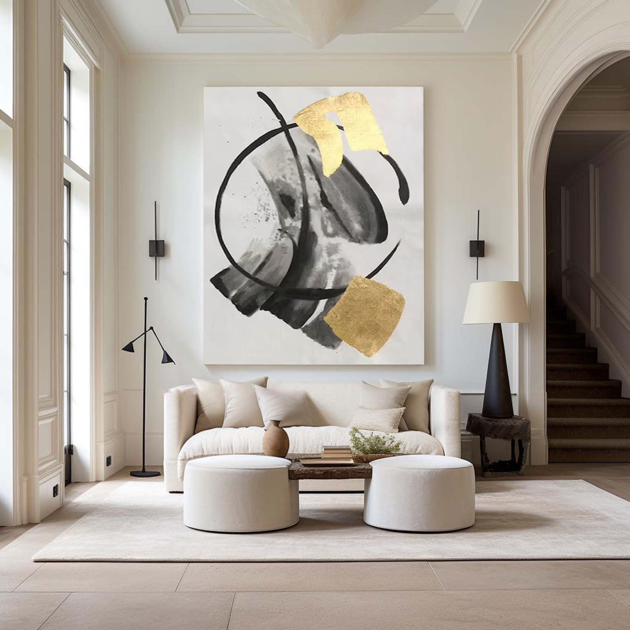 Abstract Black and Gold Painting Large Canvas Art for Modern Homes #AP 041