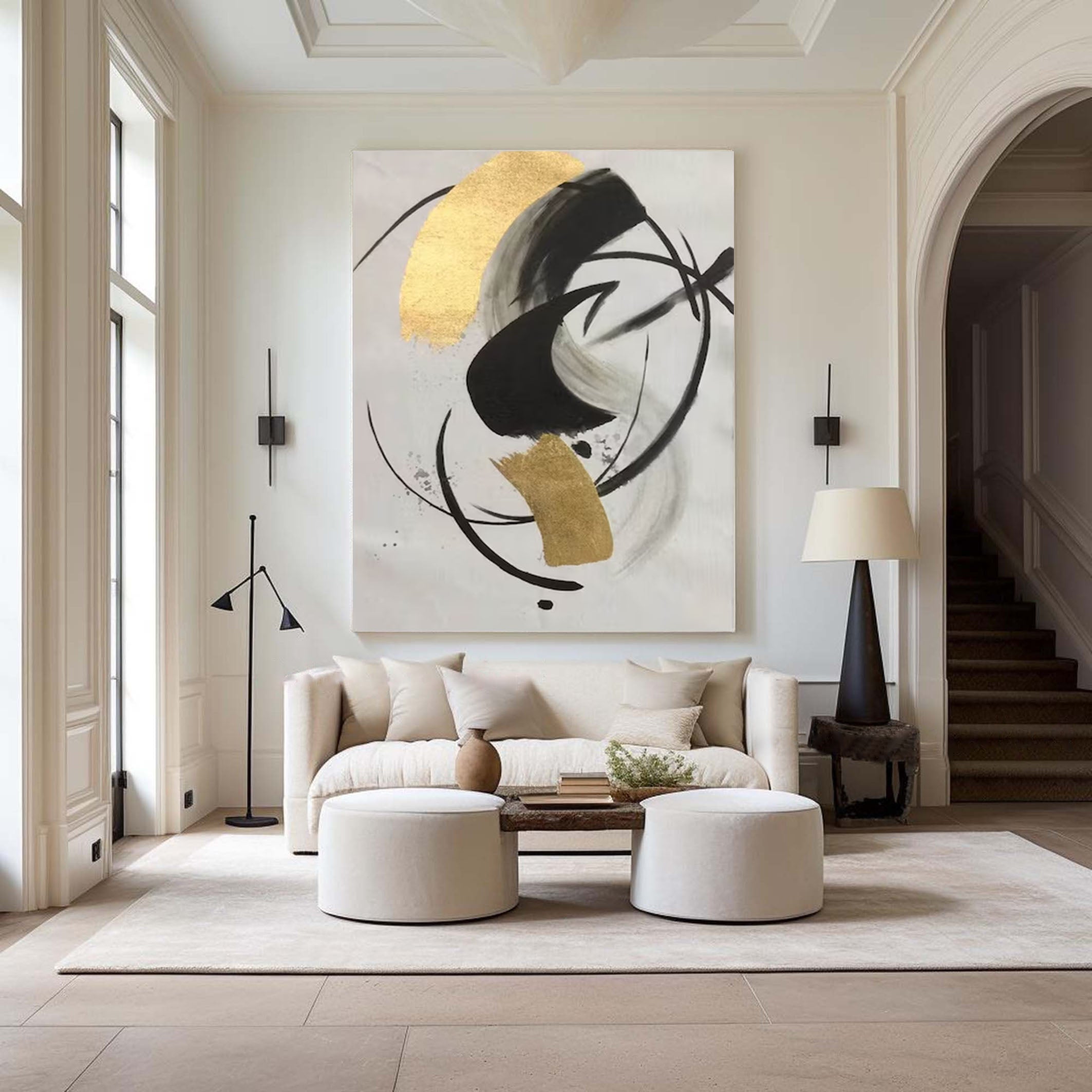 Abstract Black and Gold Painting Large Canvas Art for Modern Homes #AP 040