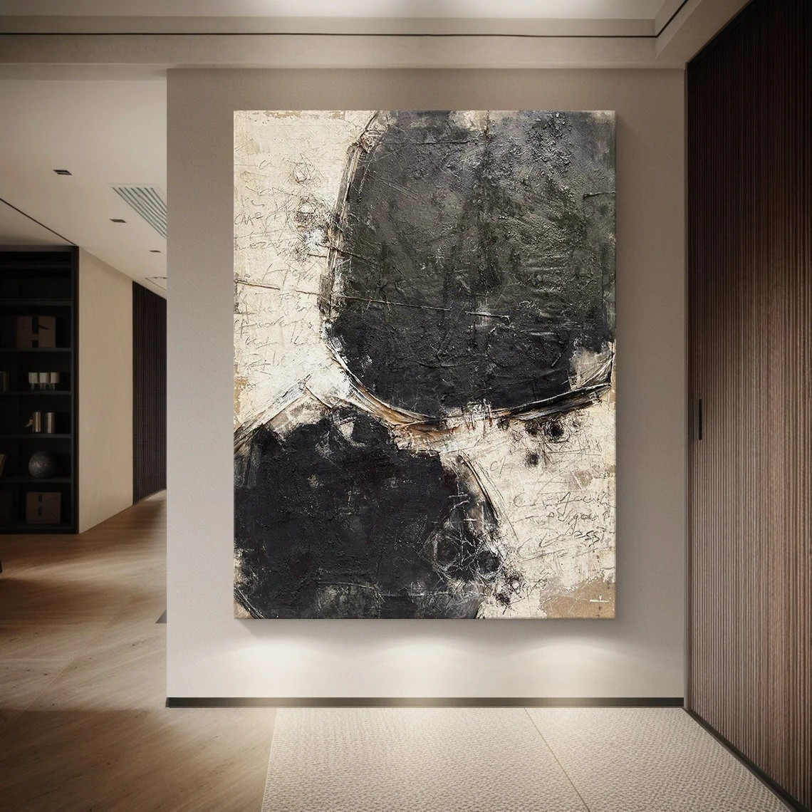 Large Black & Beige Abstract Art for Modern Spaces #AP 101