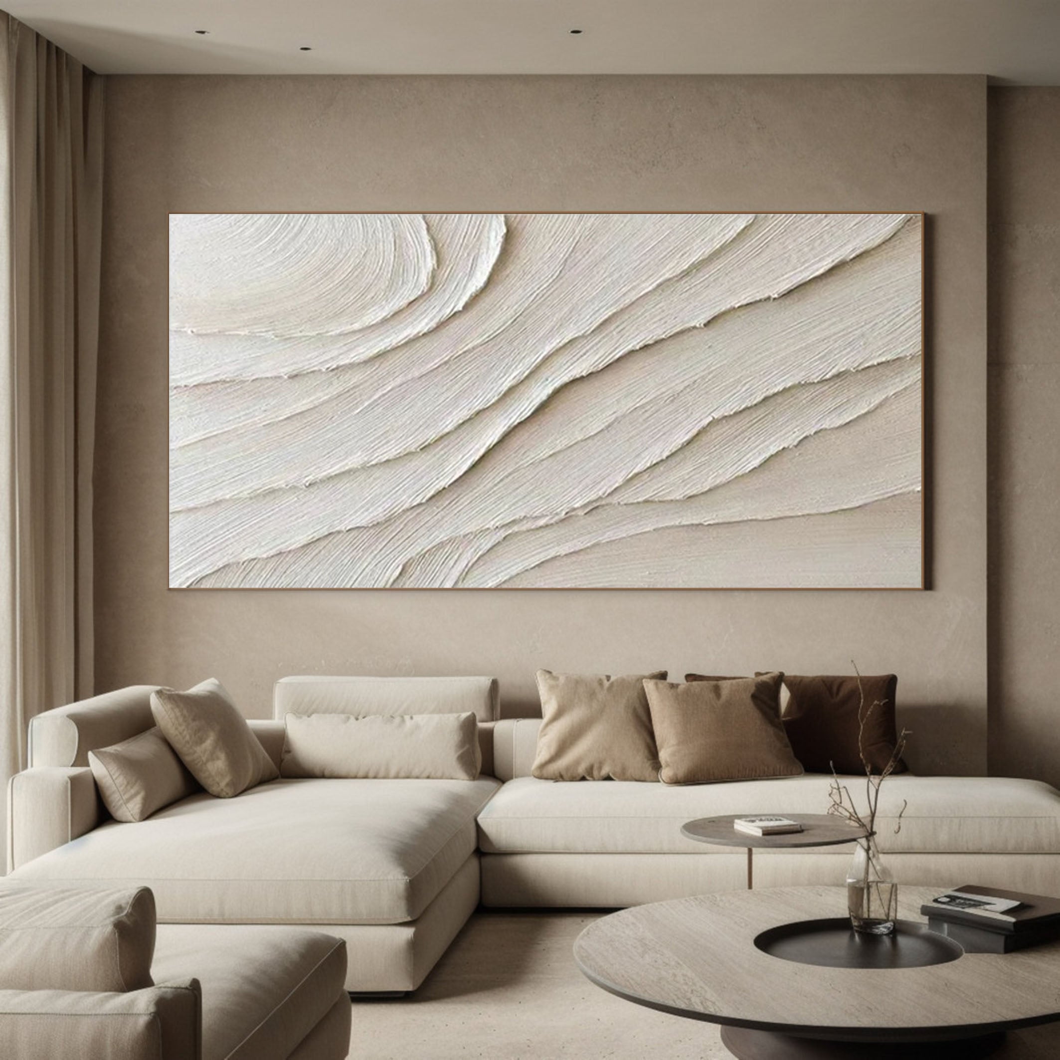 Subtle Waves White Textured Abstract Wall Art #OS 065