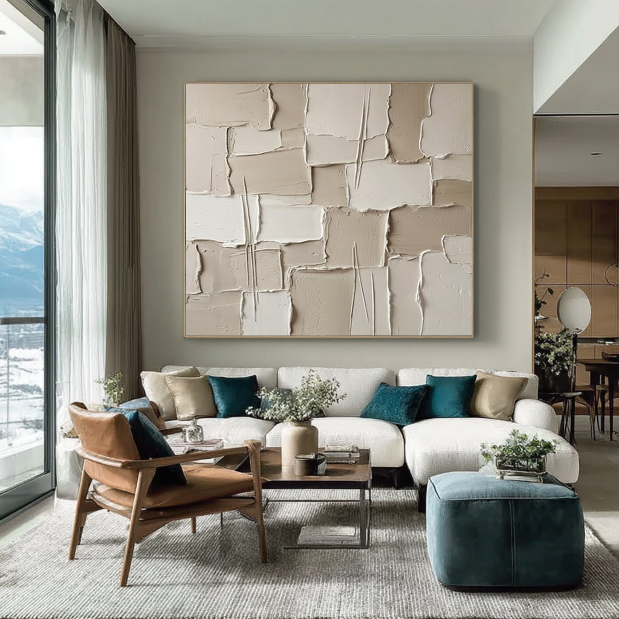 Large Plaster Mosaic Wall Art Neutral Textured Relief Painting