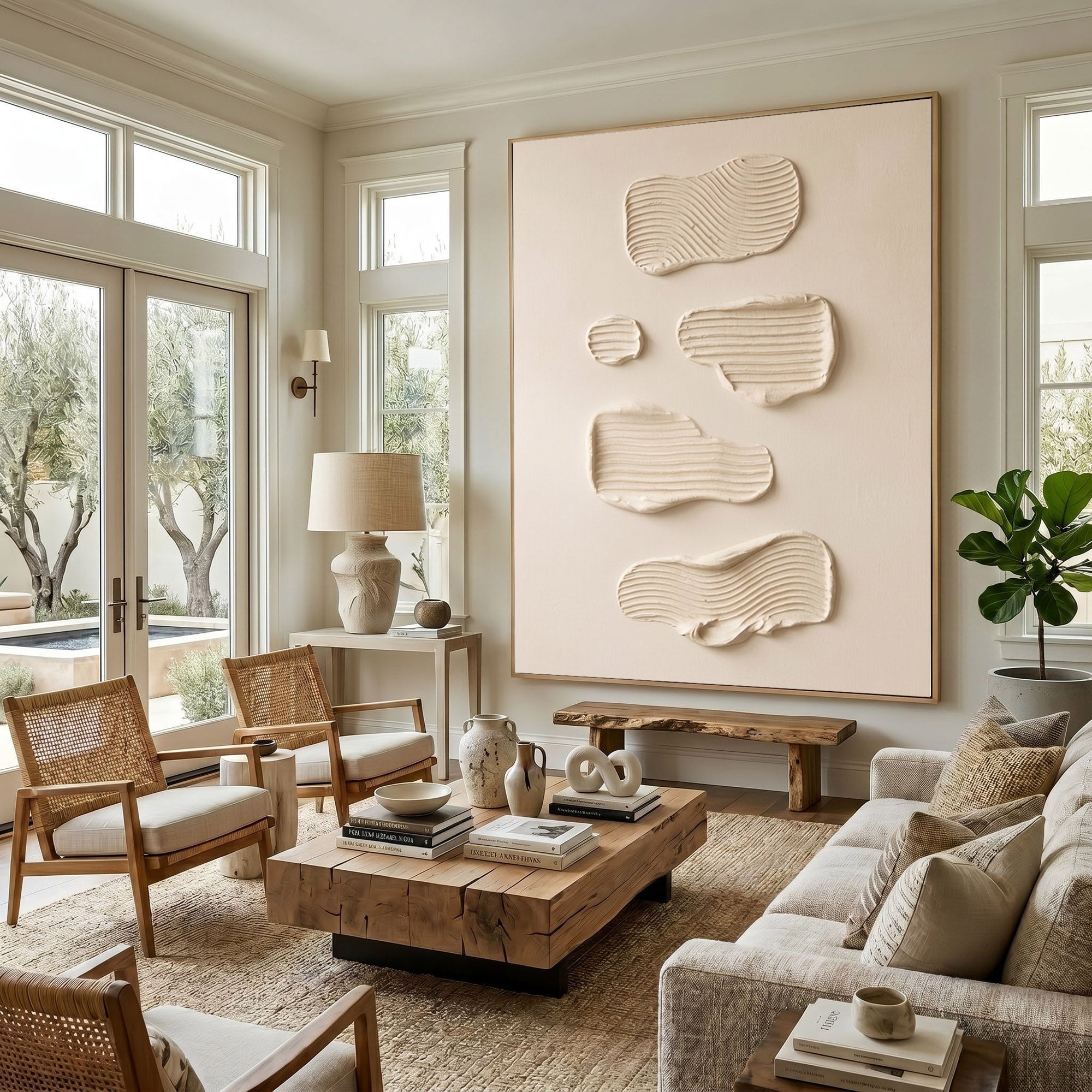 Large Modern Abstract Textured Wall Art Organic Plaster Painting Neutral Minimalist Interior Decor