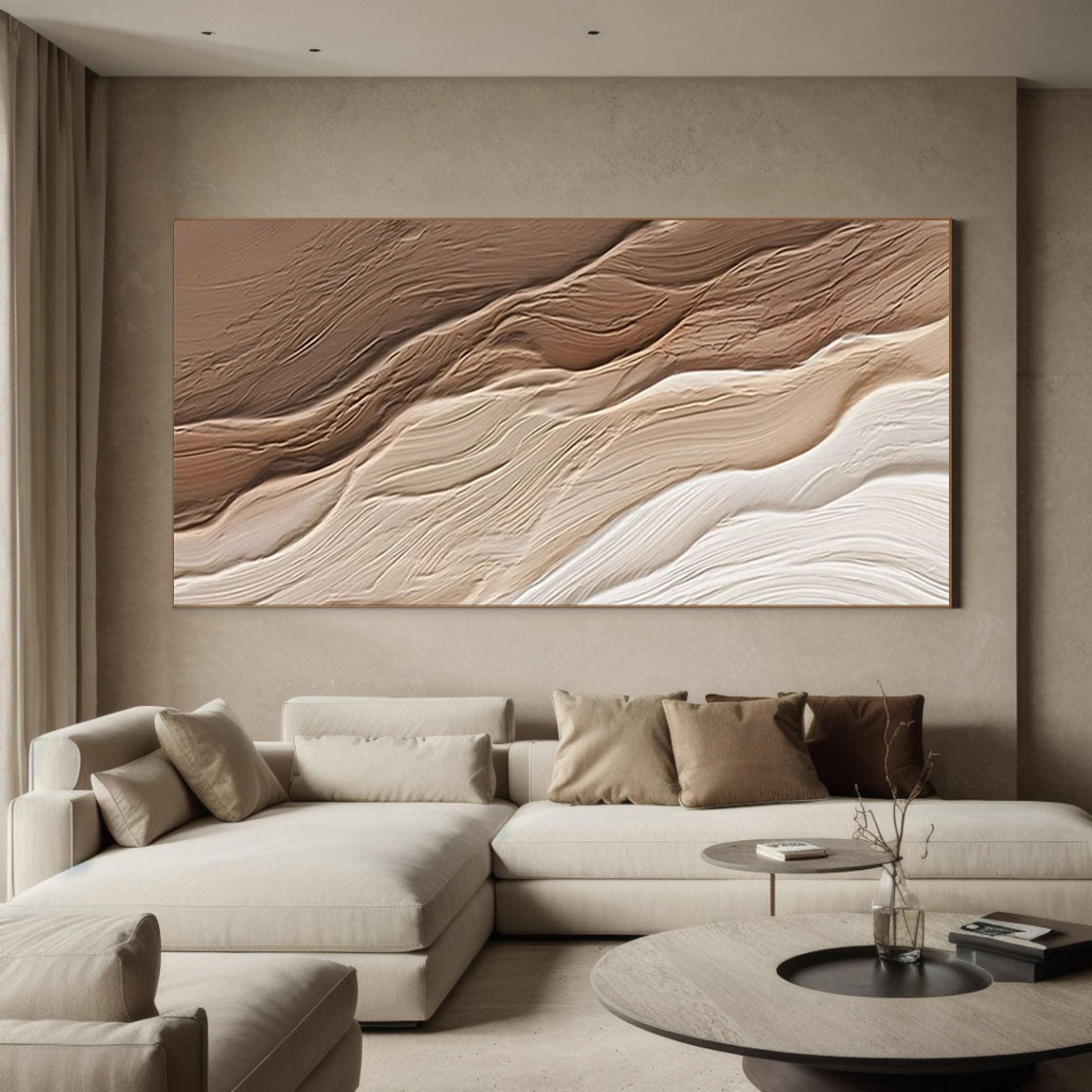 Ocean Whisper Beige Textured Wave Art on Canvas #OS 061