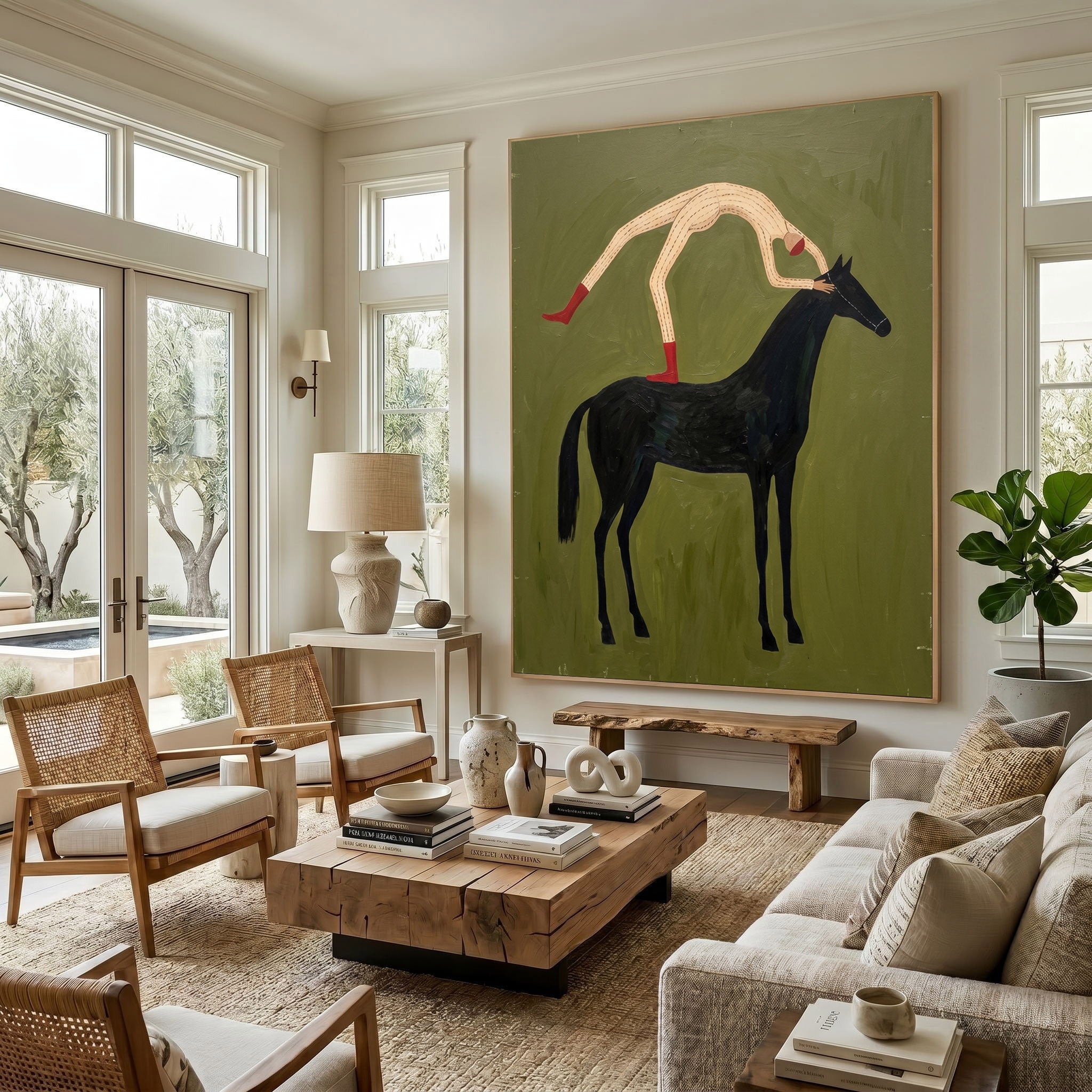 Large Cowboy Horse Wall Art Modern Western Minimalist Canvas Painting
